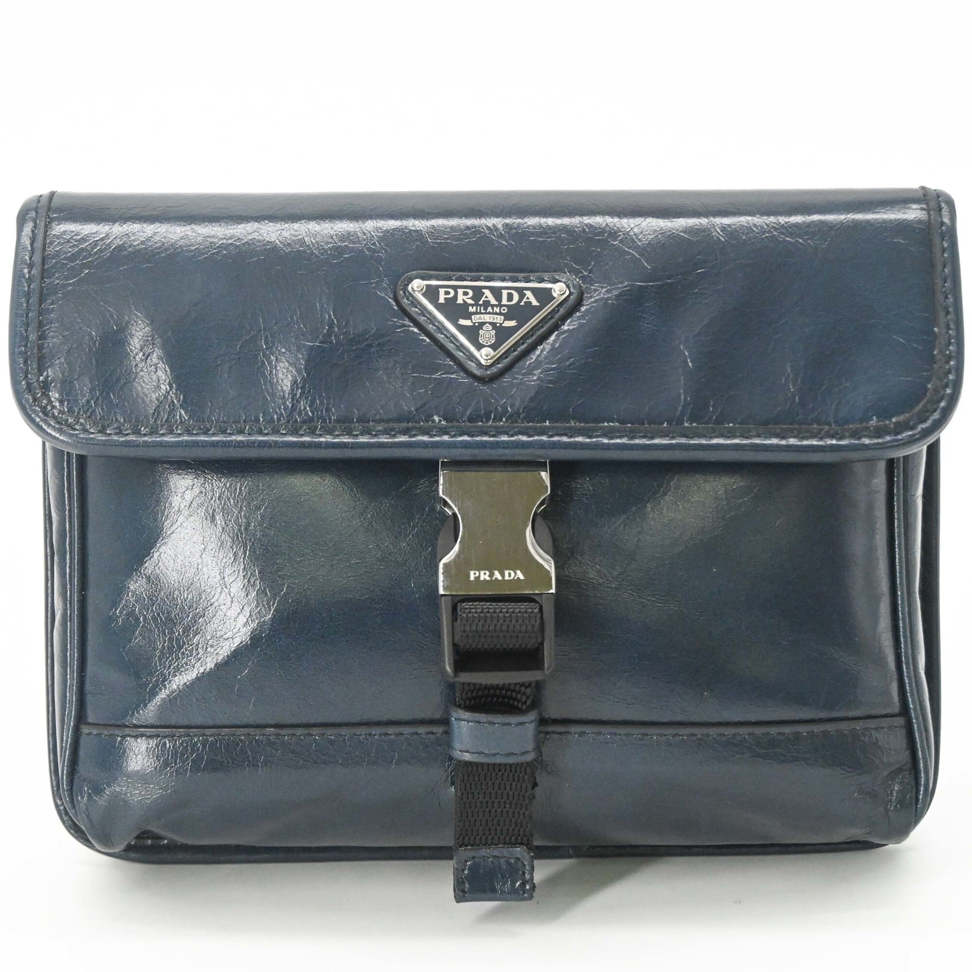 Prada Navy Leather Shoulder Bag Sling Bag (Pre-Owned)