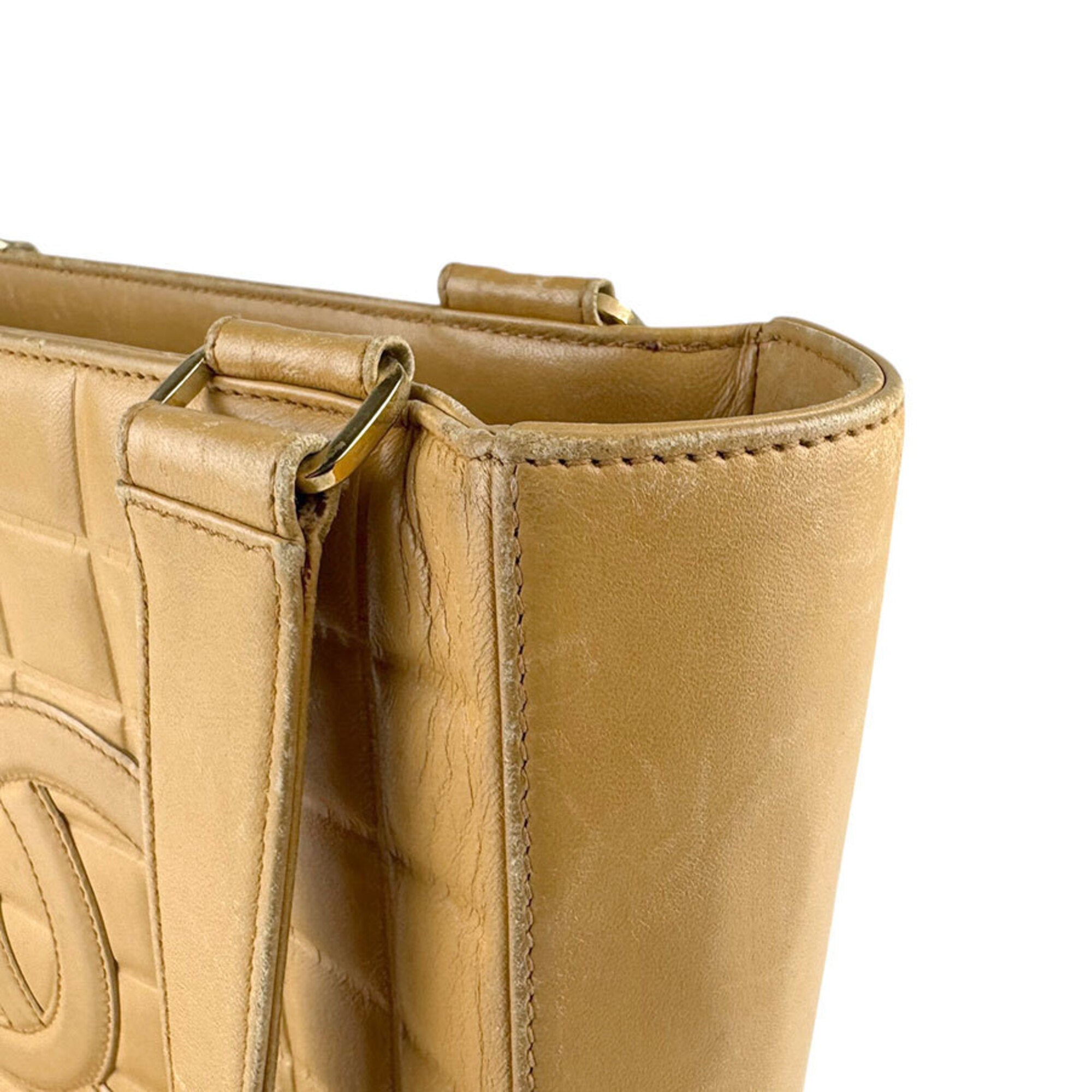 Chanel Beige Leather Shoulder Bag Tote Bag (Pre-Owned)