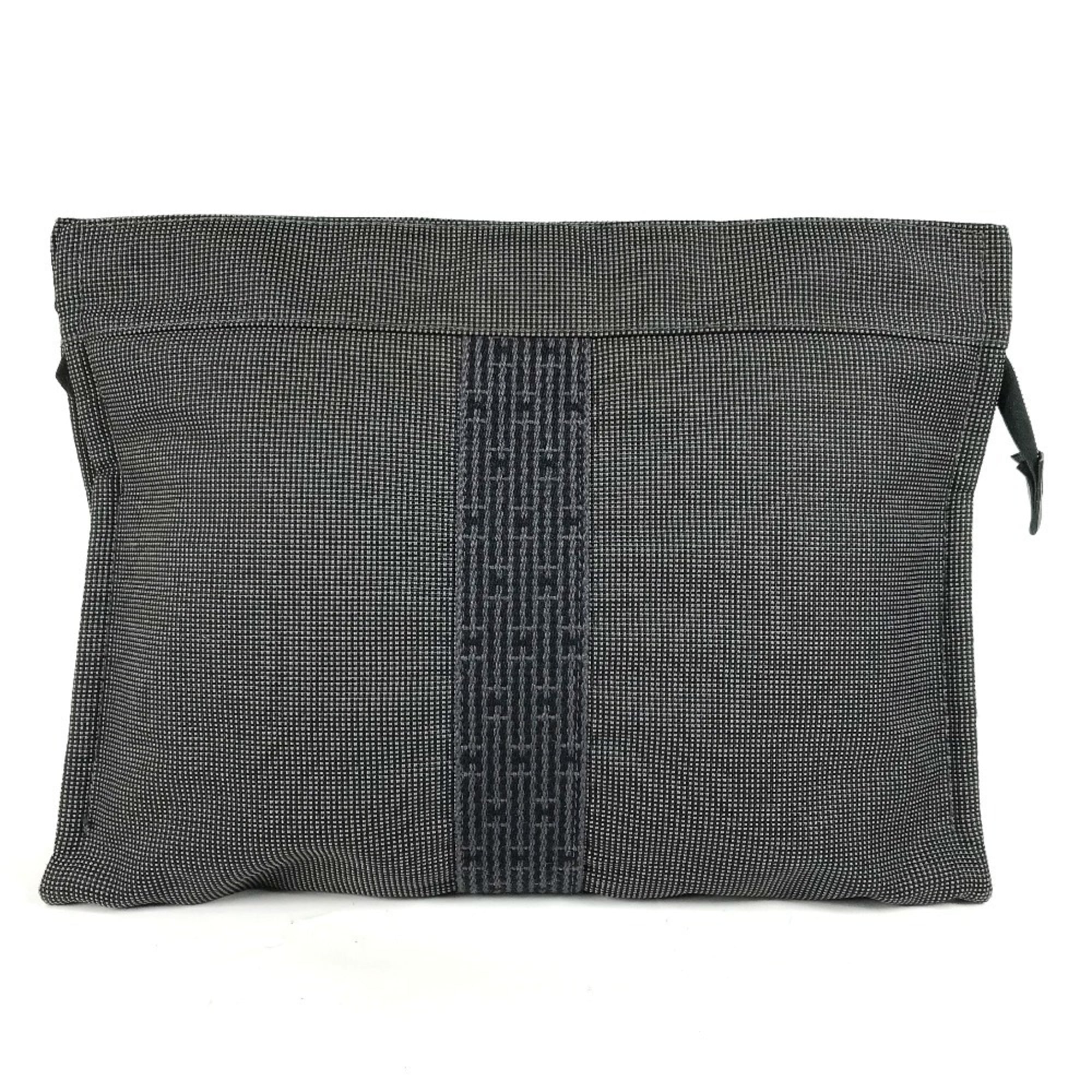 Hermes Her Line Gray Canvas Clutch Bag (Pre-Owned)