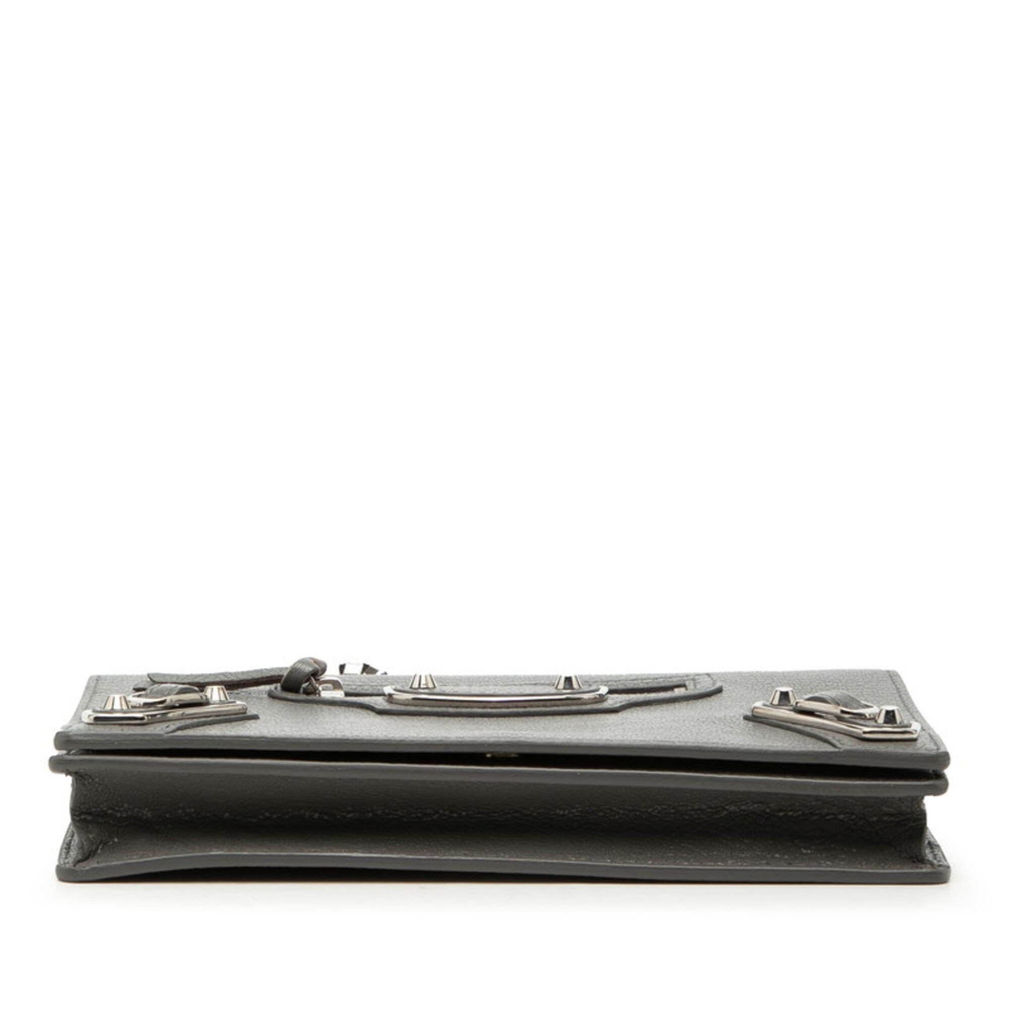Balenciaga Gray Metallic Leather Chain/Shoulder Wallet (Pre-Owned)