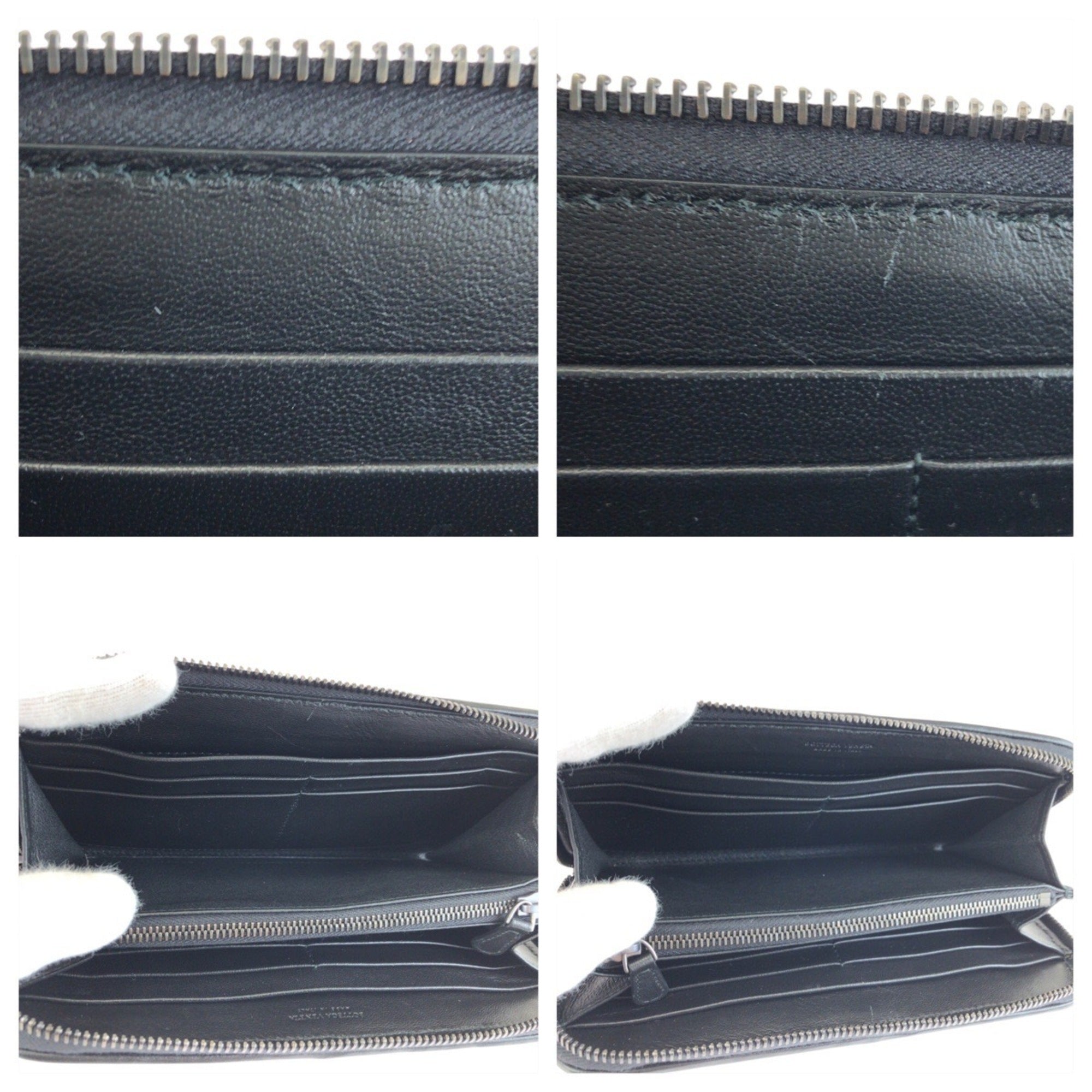 Bottega Veneta Black Gray Leather Long Wallet (Bi-Fold) (Pre-Owned)