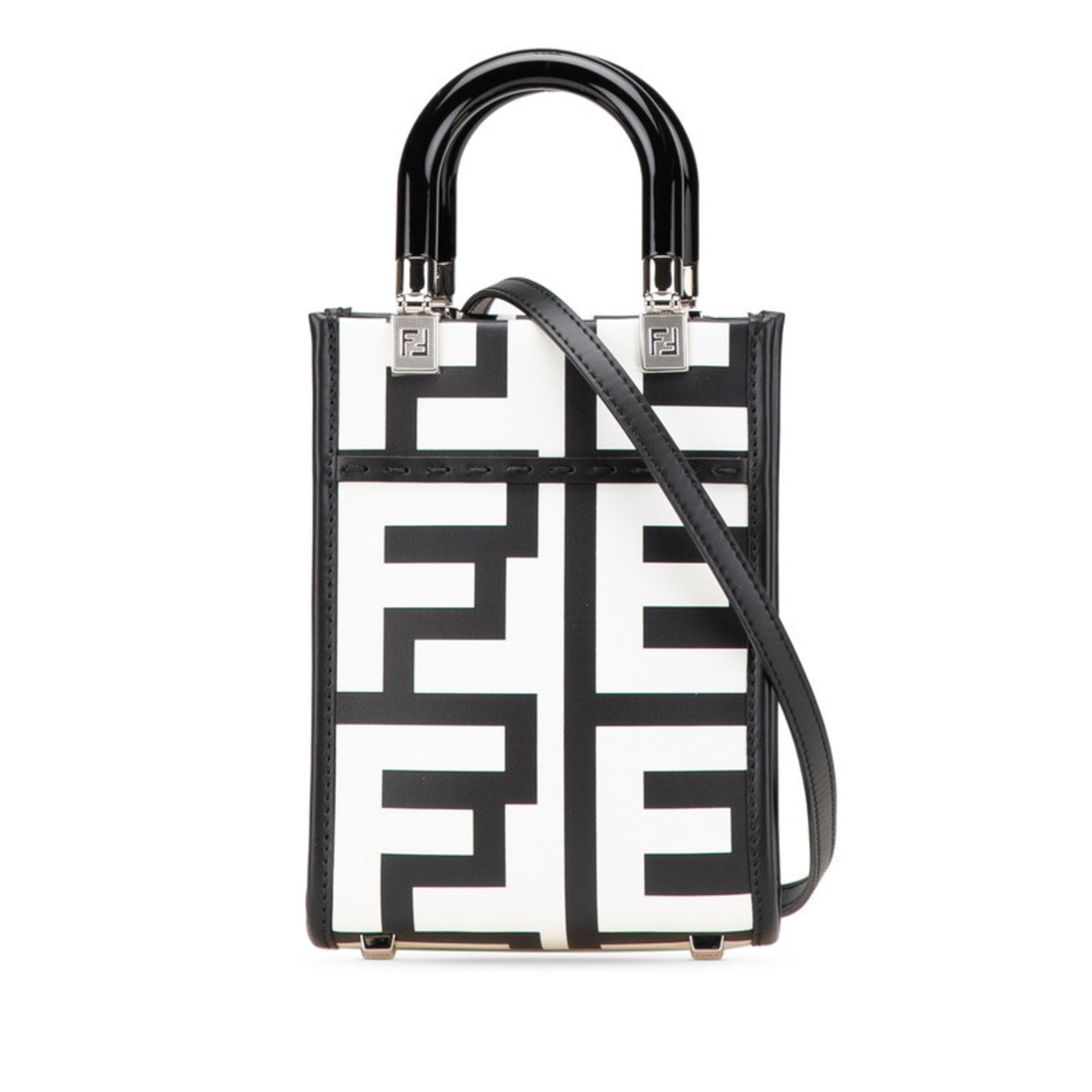 Fendi Black White Leather Handbag Shoulder Bag (Pre-Owned)
