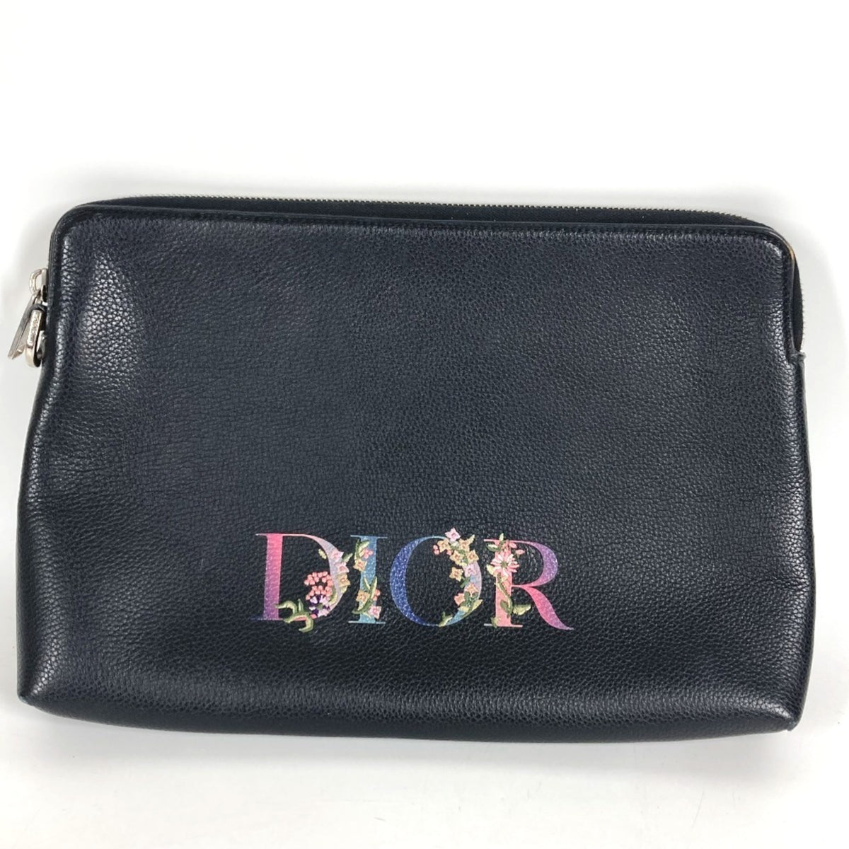 Christian Dior Black Leather Clutch Bag Handbag Pouch (Pre-Owned)