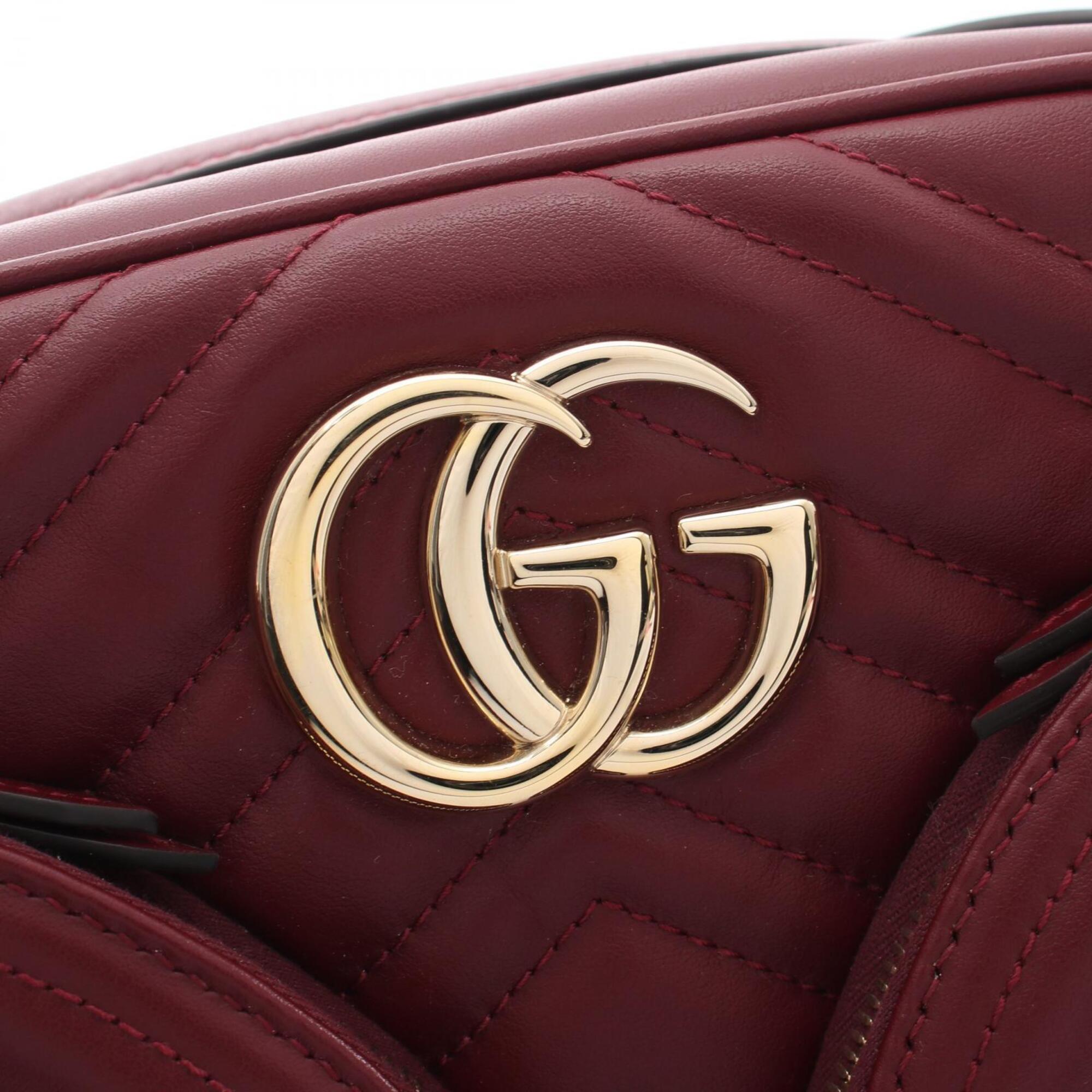 Gucci Gg Marmont Bordeaux Leather Handbag Shoulder Bag (Pre-Owned)