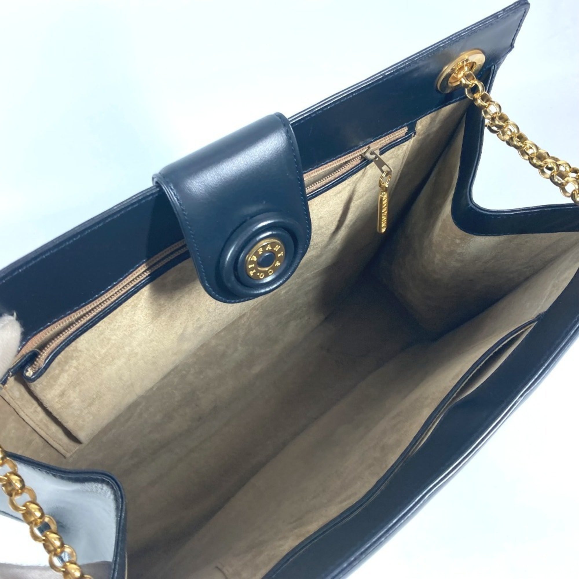Tiffany Navy Leather Shoulder Bag Tote Bag (Pre-Owned)