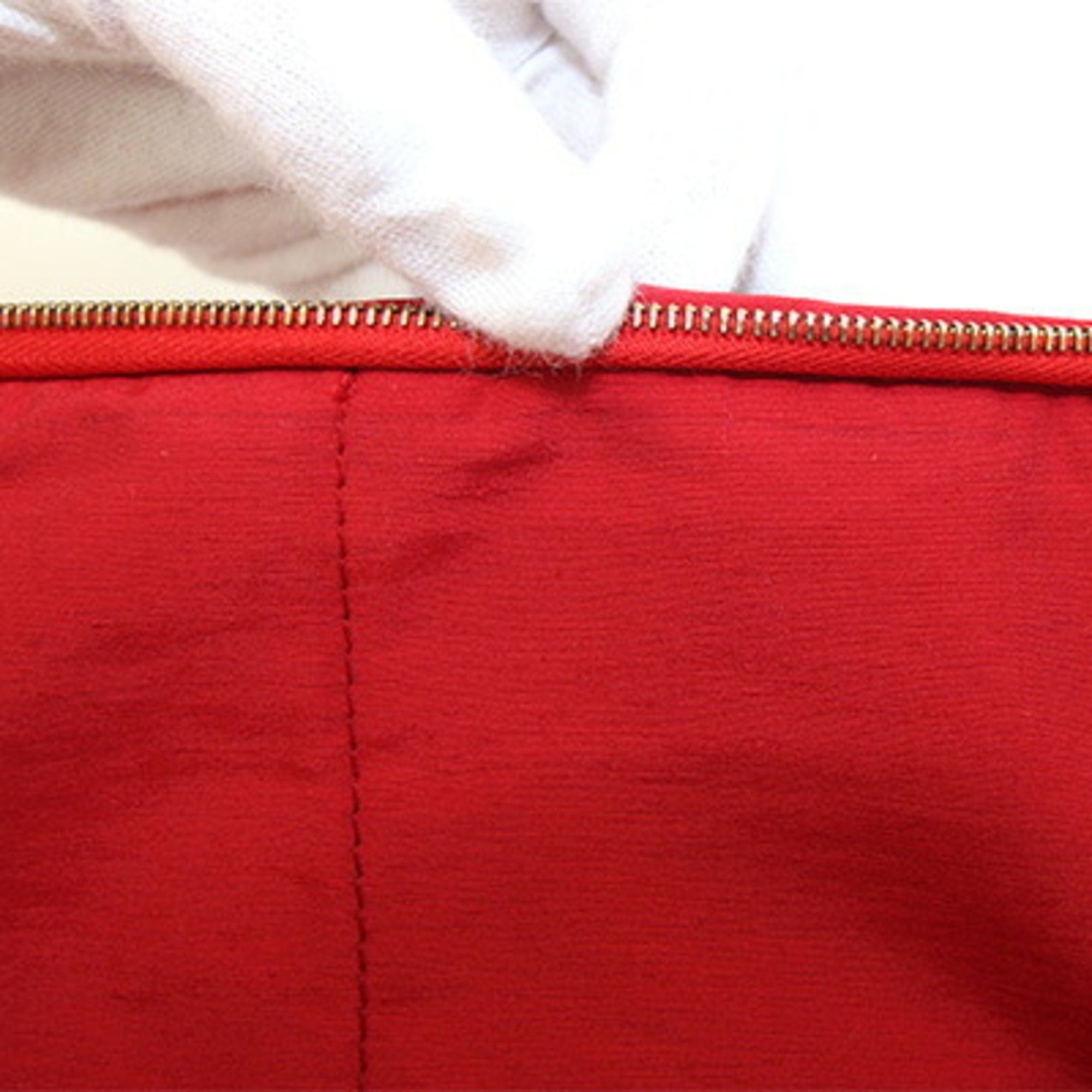 Hermes Beige Red Color Canvas Clutch Bag Pouch (Pre-Owned)