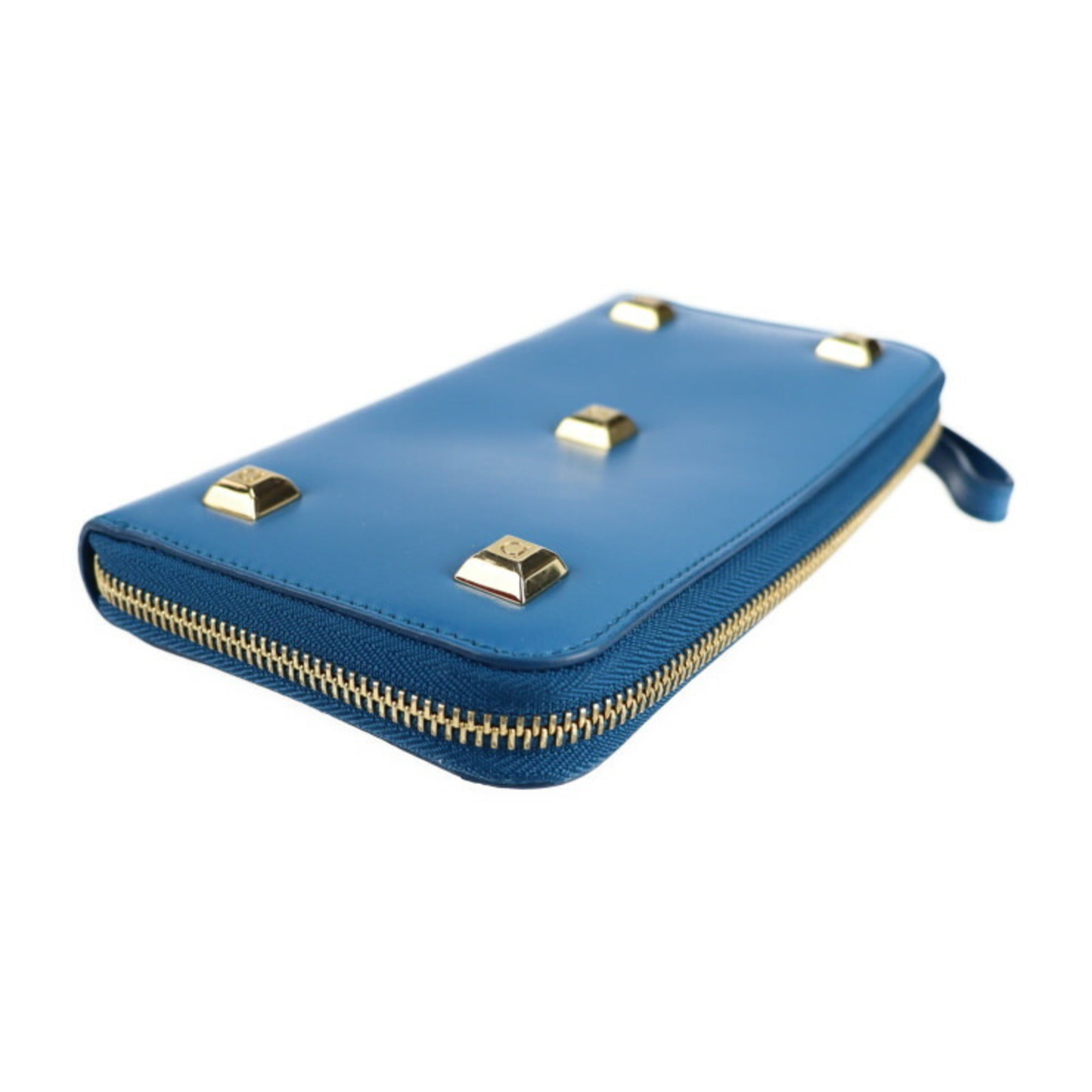 Salvatore Ferragamo Gancini Blue Leather Long Wallet (Bi-Fold) (Pre-Owned)