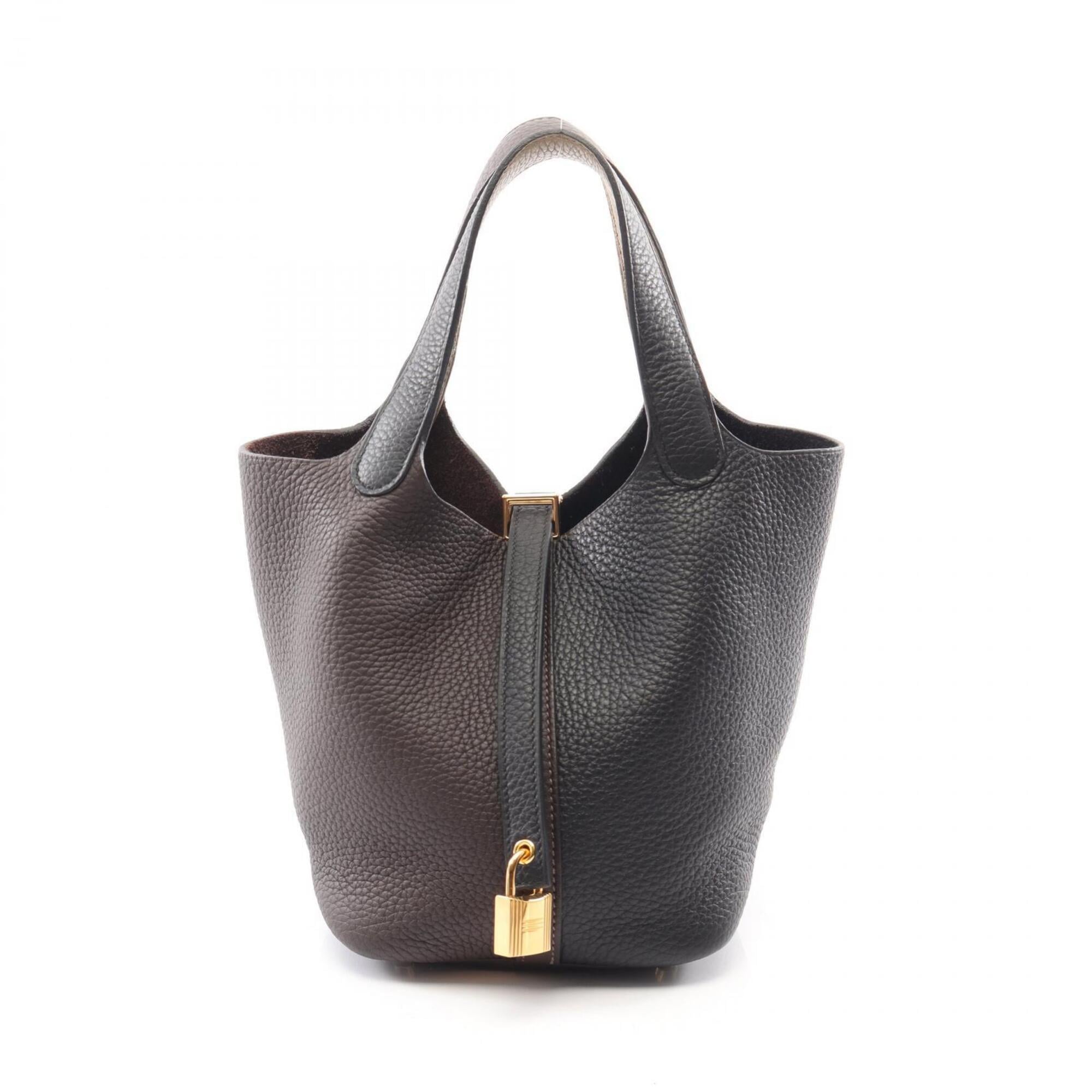 Hermes Beige Black Brown Taurillon Clemence Leather Handbag (Pre-Owned)