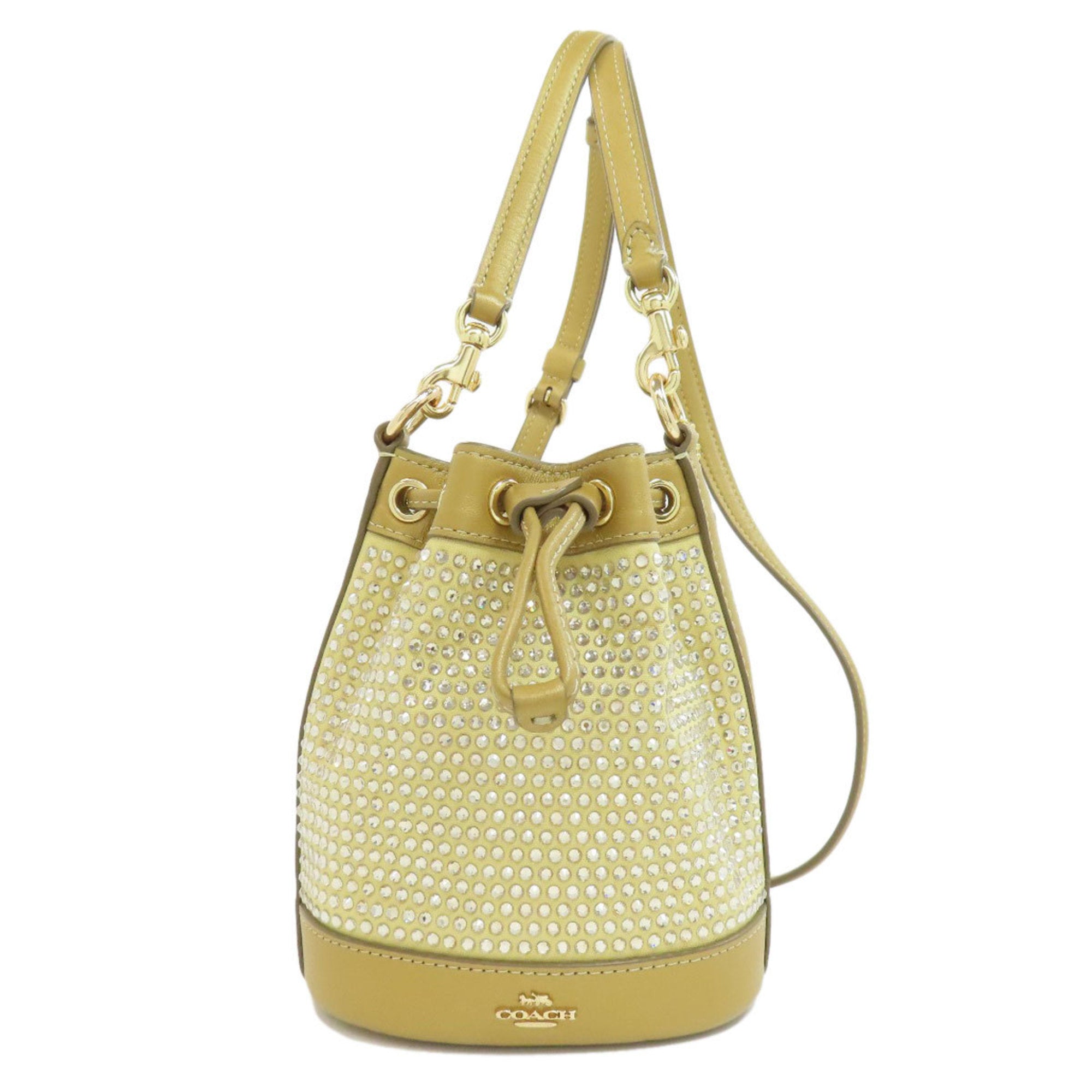 Coach Gold Rhinestone Leather Canvas Shoulder Bag (Pre-Owned)