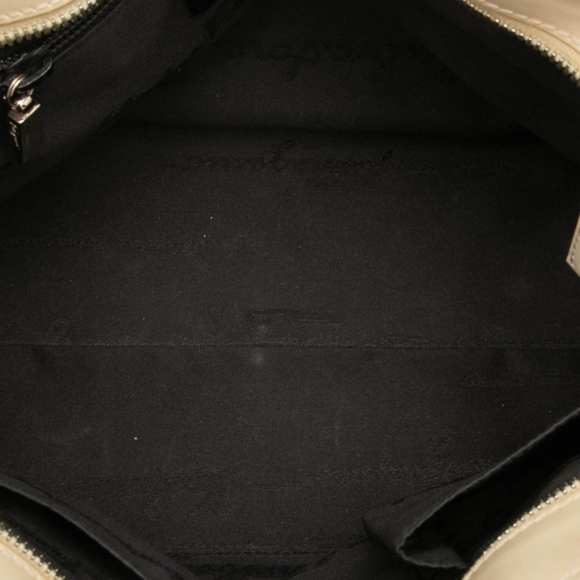 Salvatore Ferragamo Gancini Beige Cream Canvas Leather Handbag (Pre-Owned)