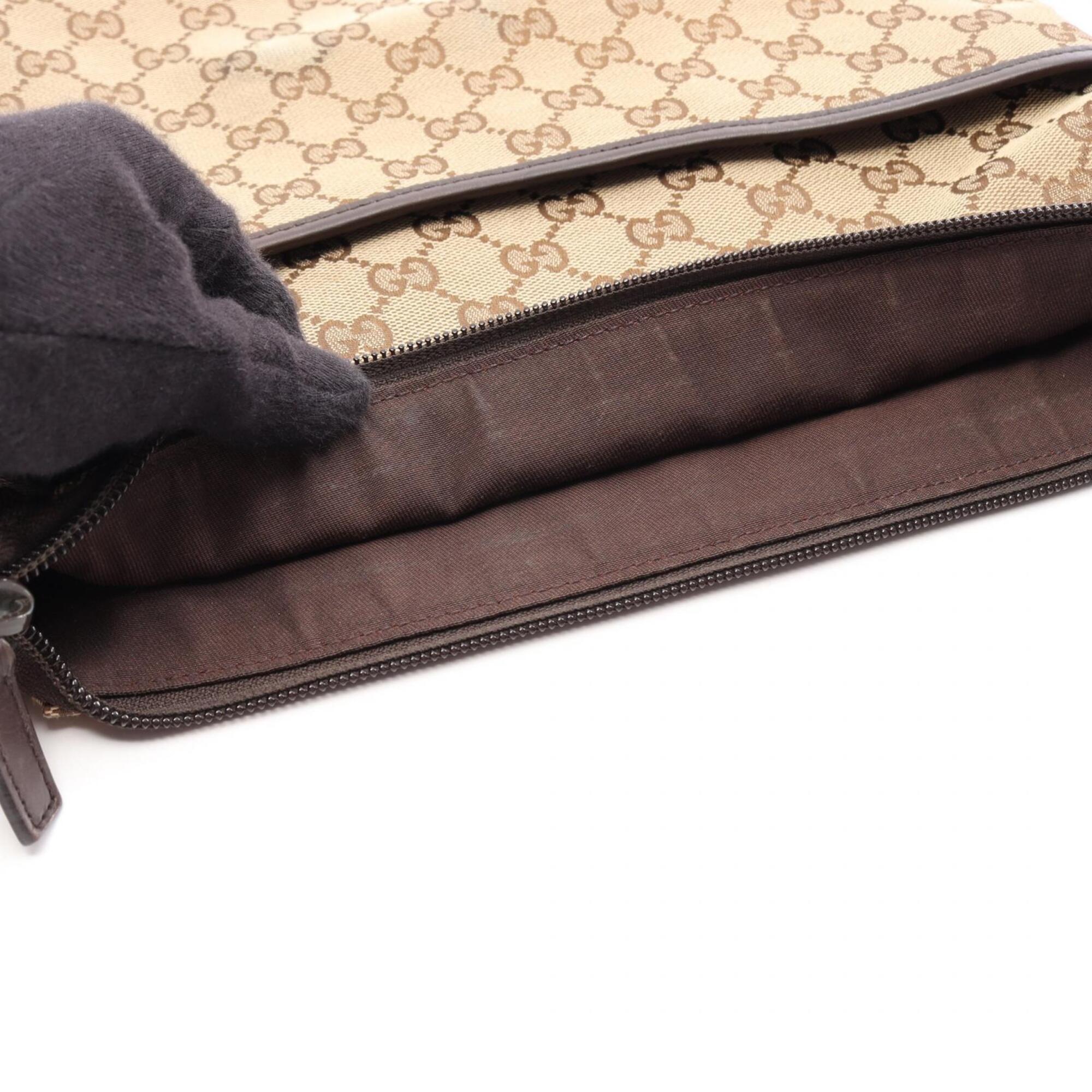 Gucci Beige Brown Leather Canvas Handbag Shoulder Bag (Pre-Owned)