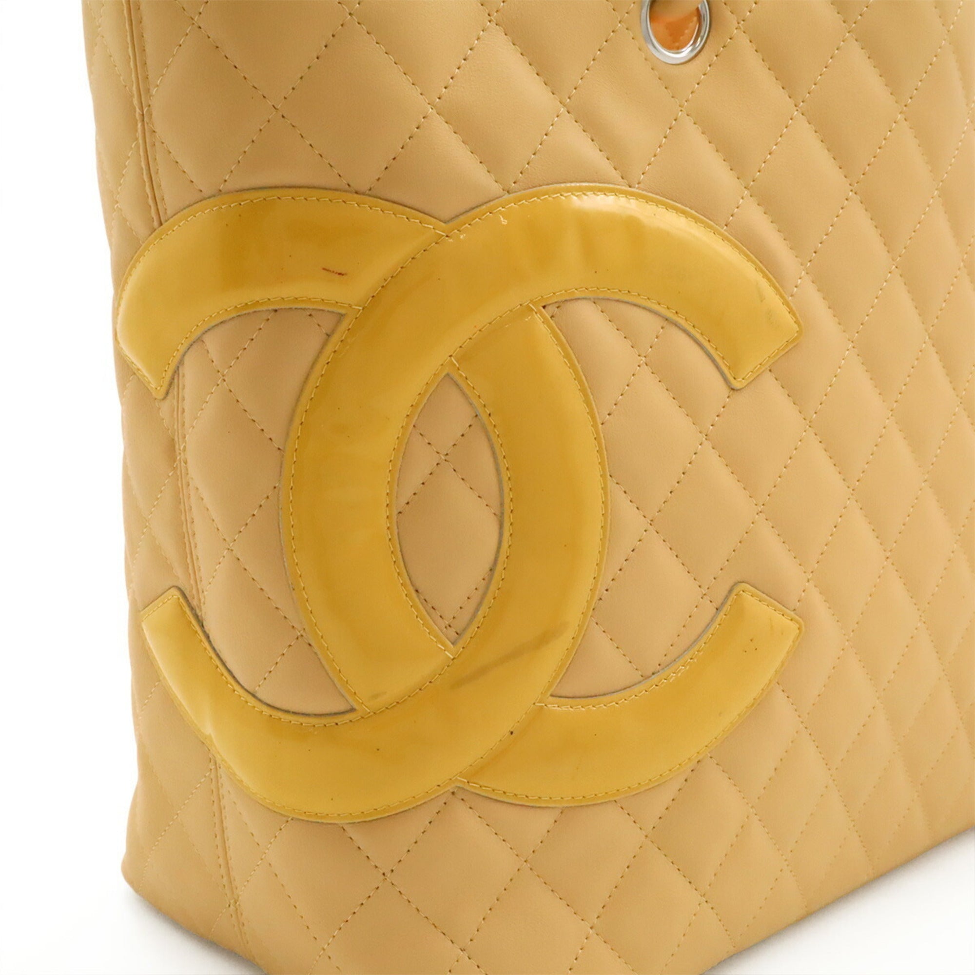 Chanel Beige Yellow Leather Shoulder Bag Tote Bag (Pre-Owned)