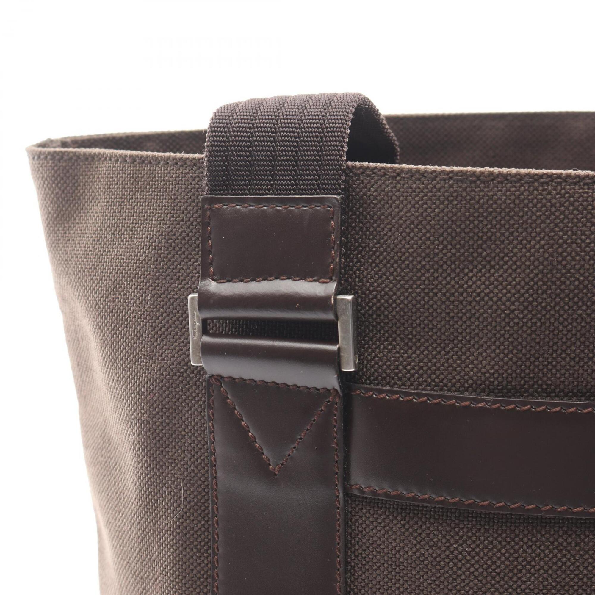 Salvatore Ferragamo Brown Canvas Leather Handbag Tote Bag (Pre-Owned)