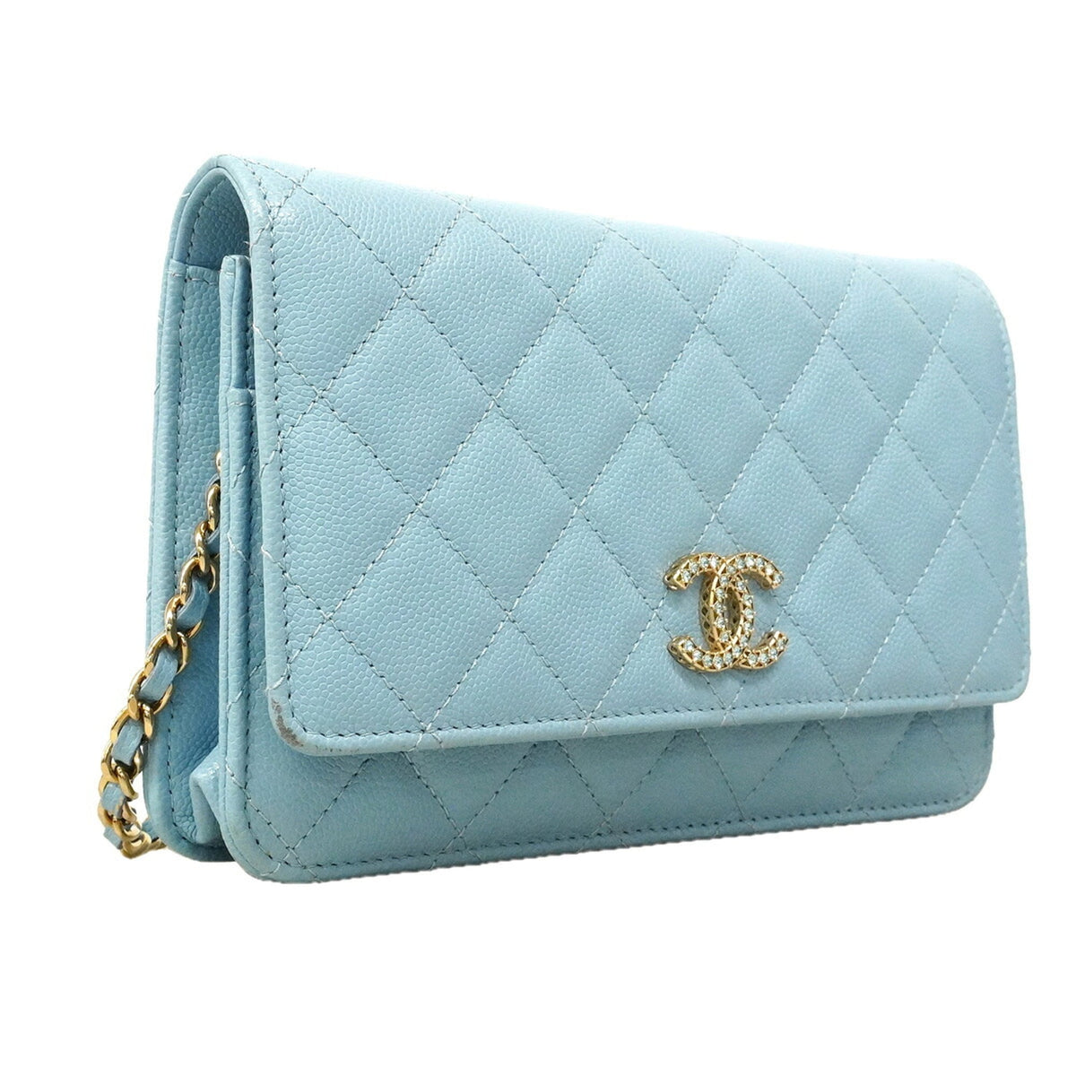 Chanel Light Blue Grained Calfskin Chain/Shoulder Wallet (Pre-Owned)