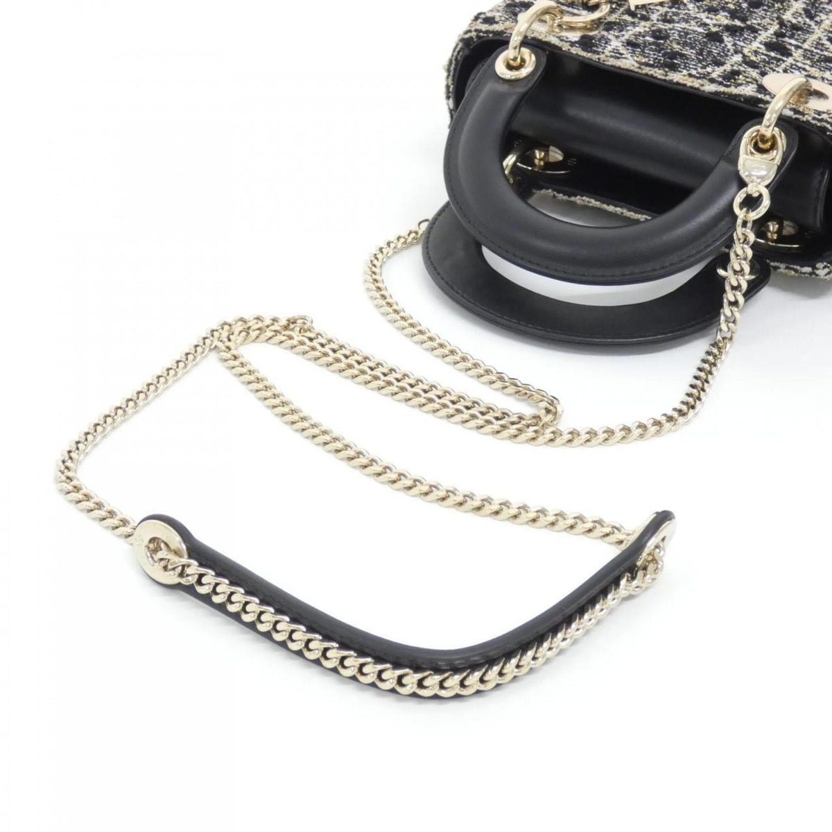 Christian Dior Black White Tweed Leather Handbag (Pre-Owned)