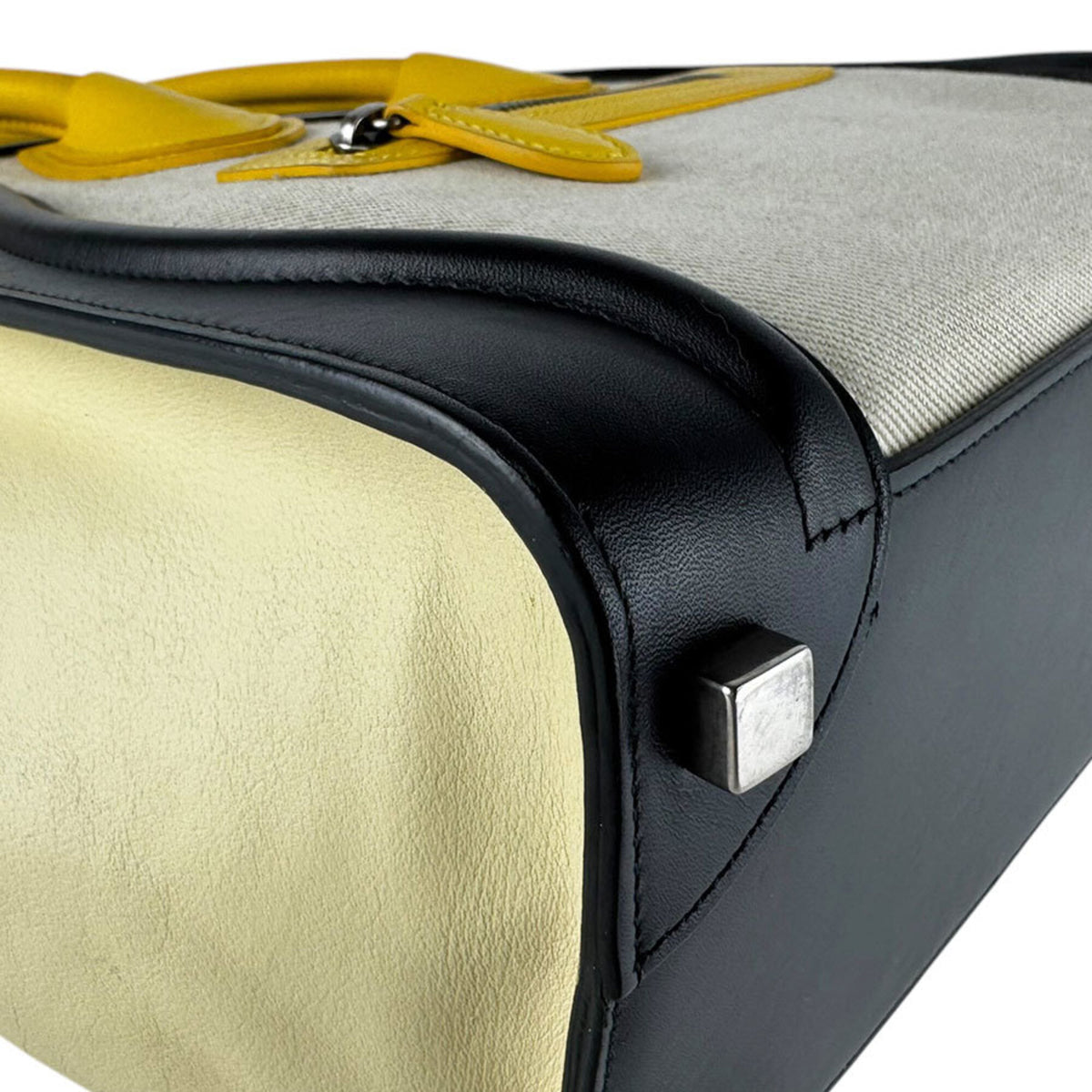 Celine Black Cream Yellow Leather Canvas Handbag (Pre-Owned)