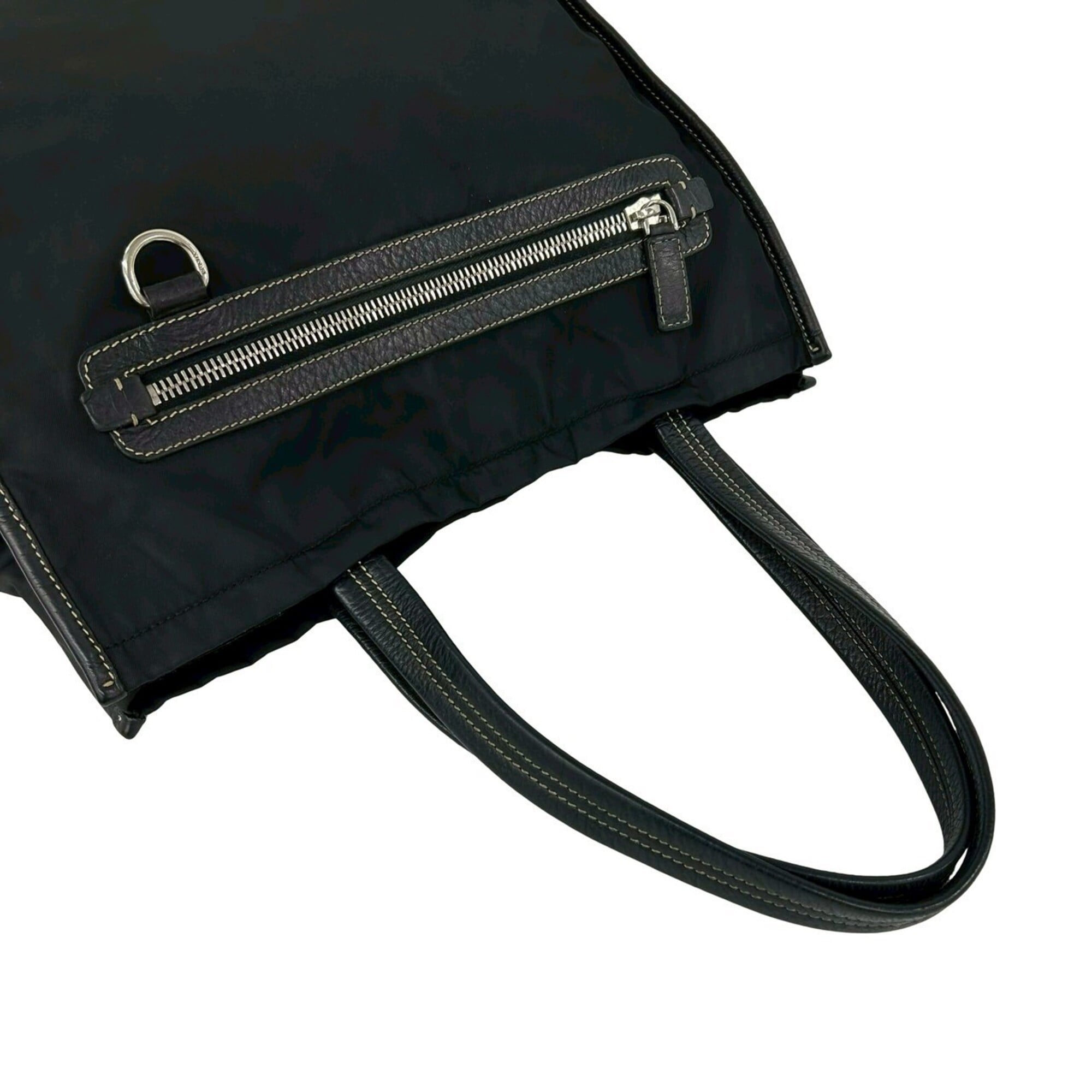 Prada Black Nylon Leather Handbag Tote Bag (Pre-Owned)