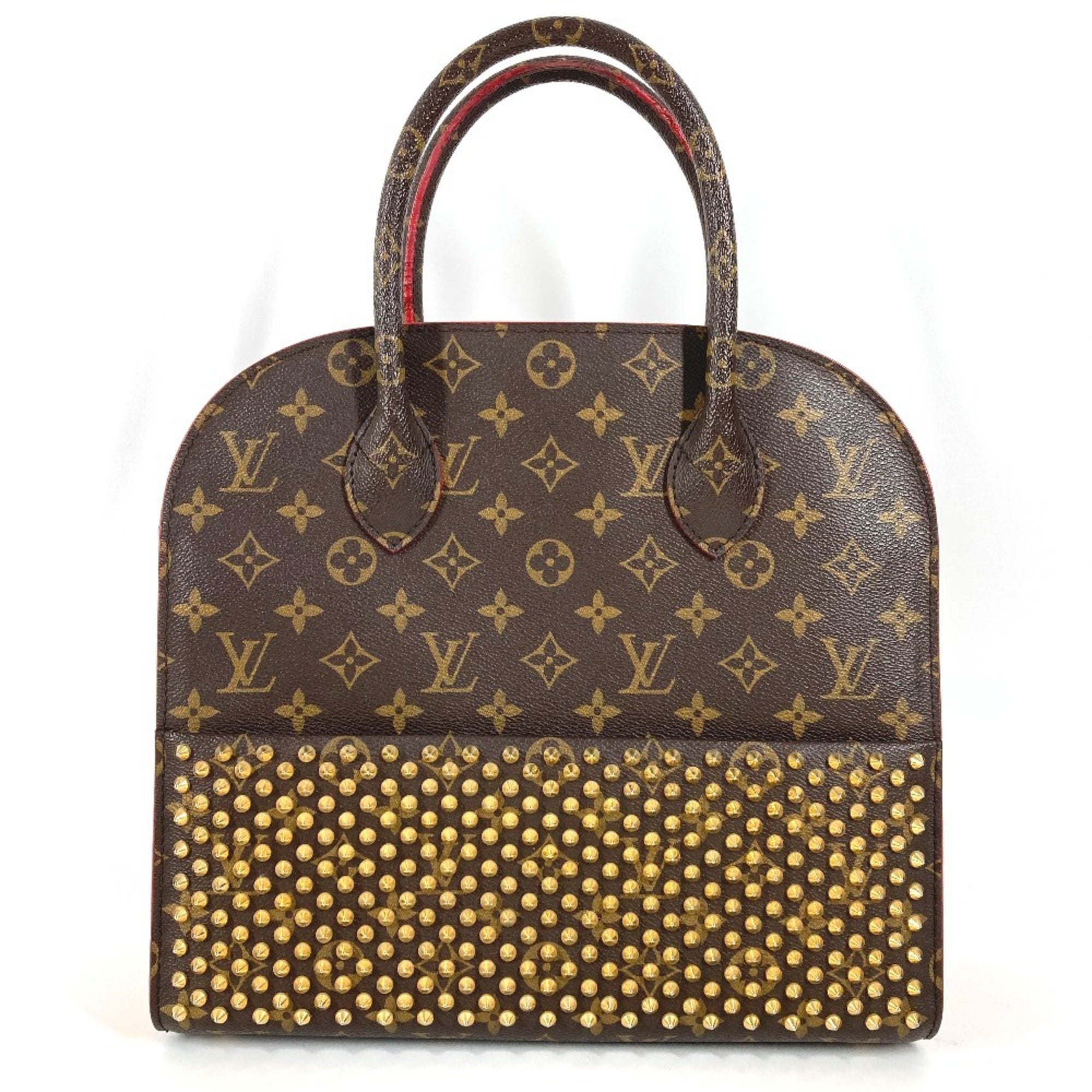 Louis Vuitton Brown Red Color Monogram Canvas Leather Handbag Tote Bag (Pre-Owned)