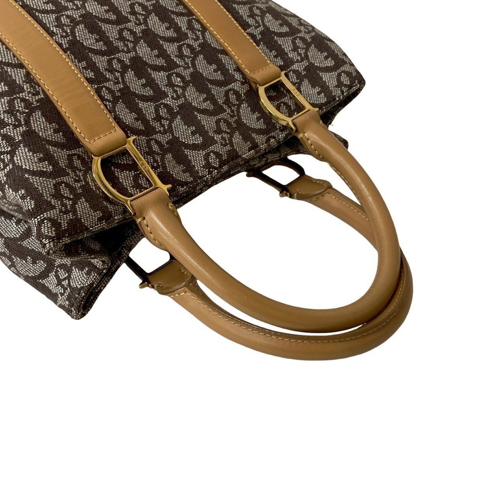 Christian Dior Beige Brown Leather Canvas Handbag (Pre-Owned)