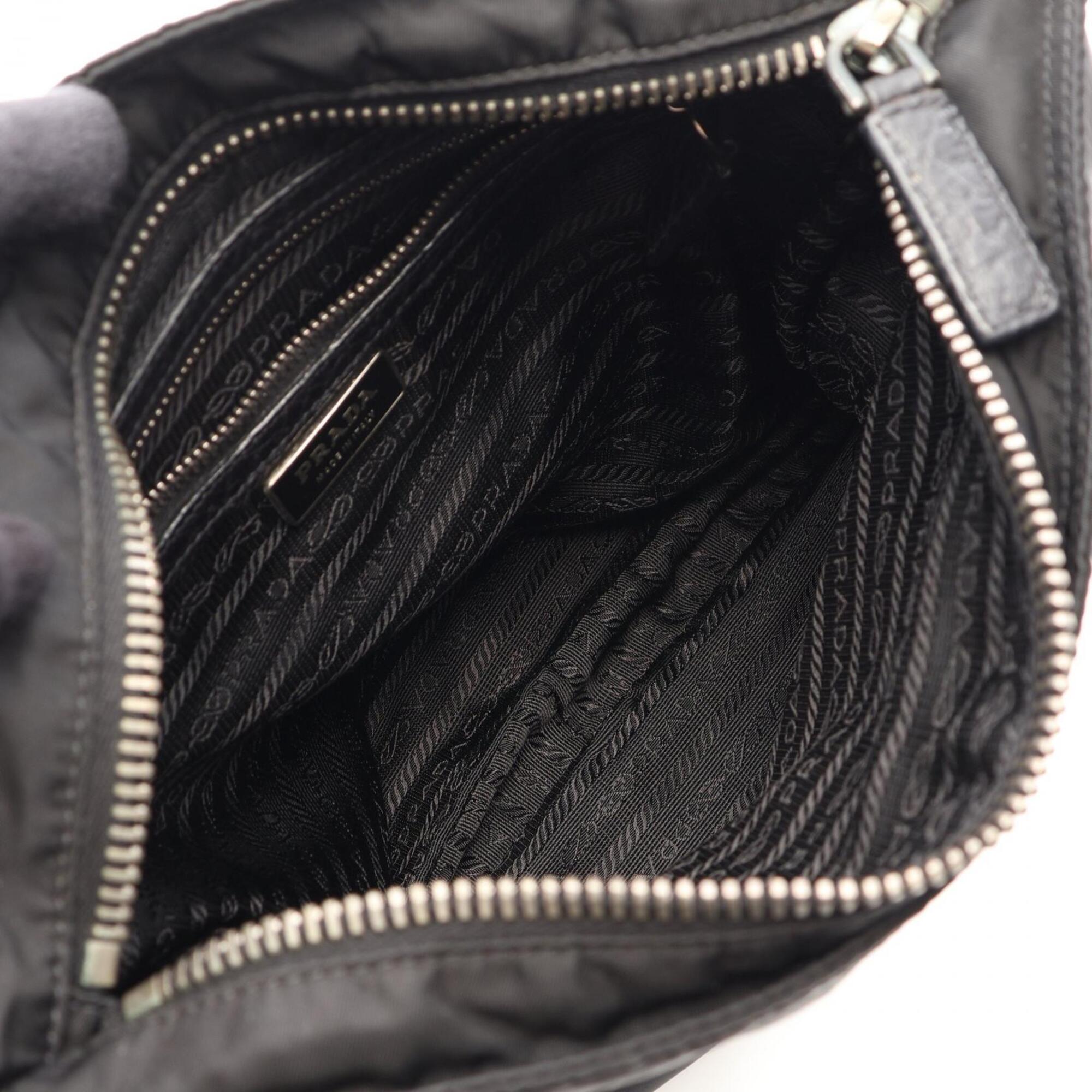 Prada Black Nylon Leather Handbag Shoulder Bag (Pre-Owned)