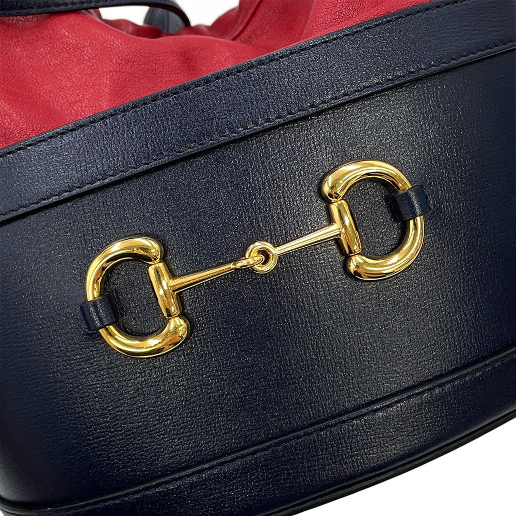 Gucci Navy Red Color Leather Shoulder Bag (Pre-Owned)