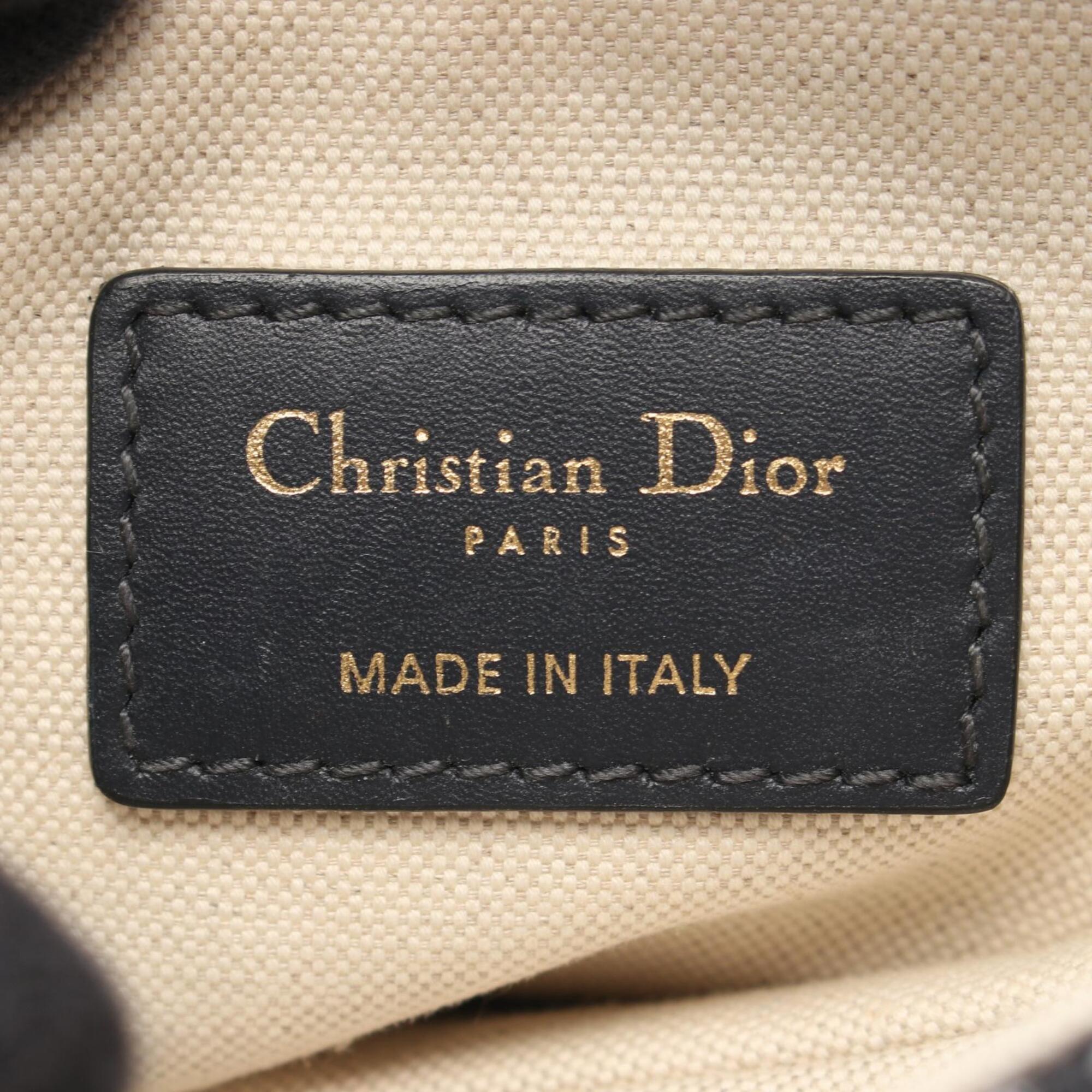 Christian Dior Beige Black Navy Canvas Leather Handbag Saddle Bag (Pre-Owned)