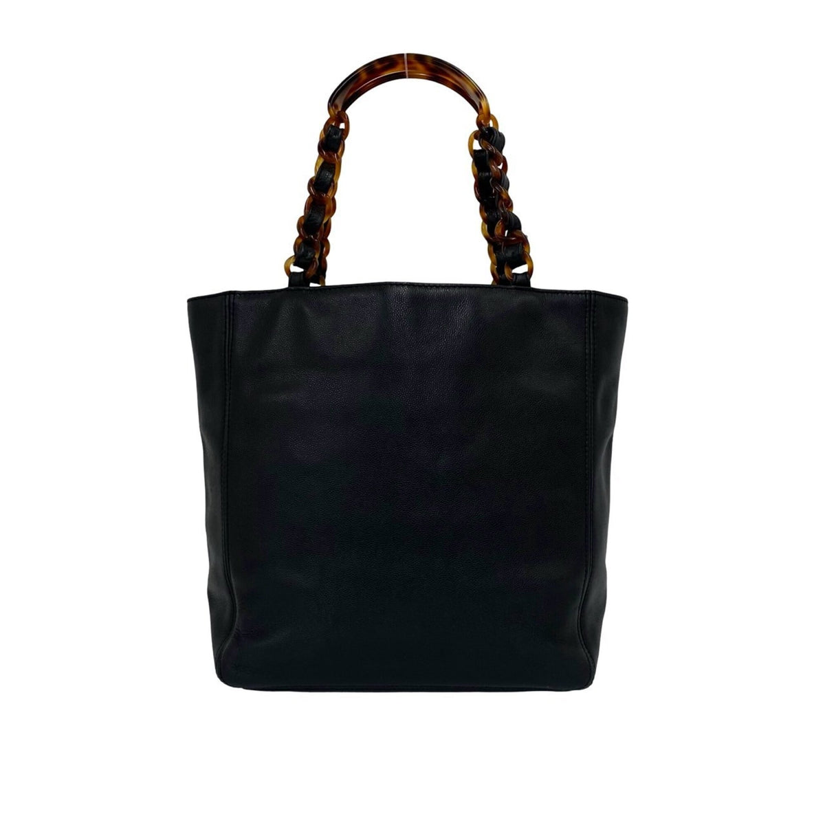 Chanel Black Brown Grained Calfskin Plastic Handbag (Pre-Owned)