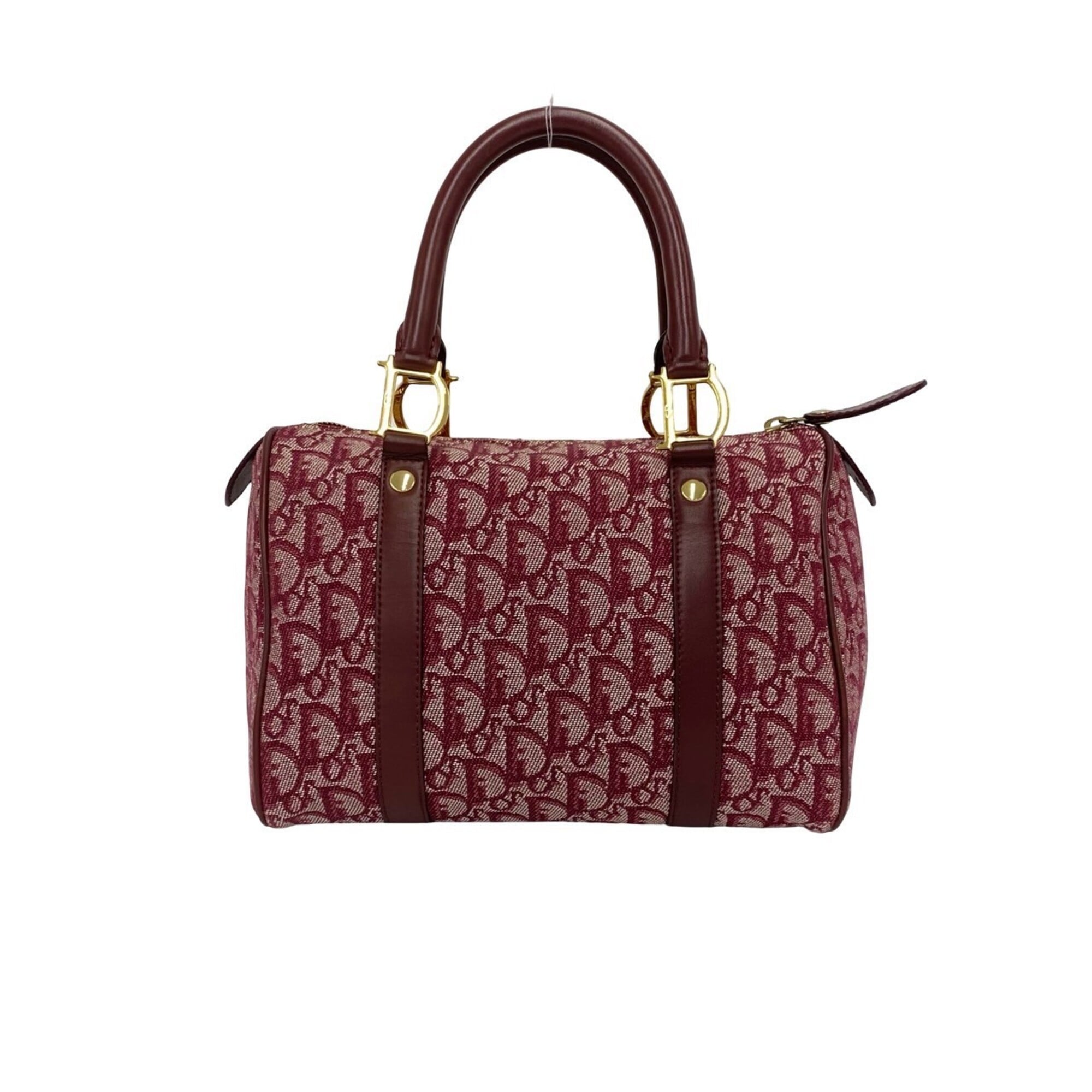 Christian Dior Red Color Wine Canvas Leather Boston Bag Handbag (Pre-Owned)