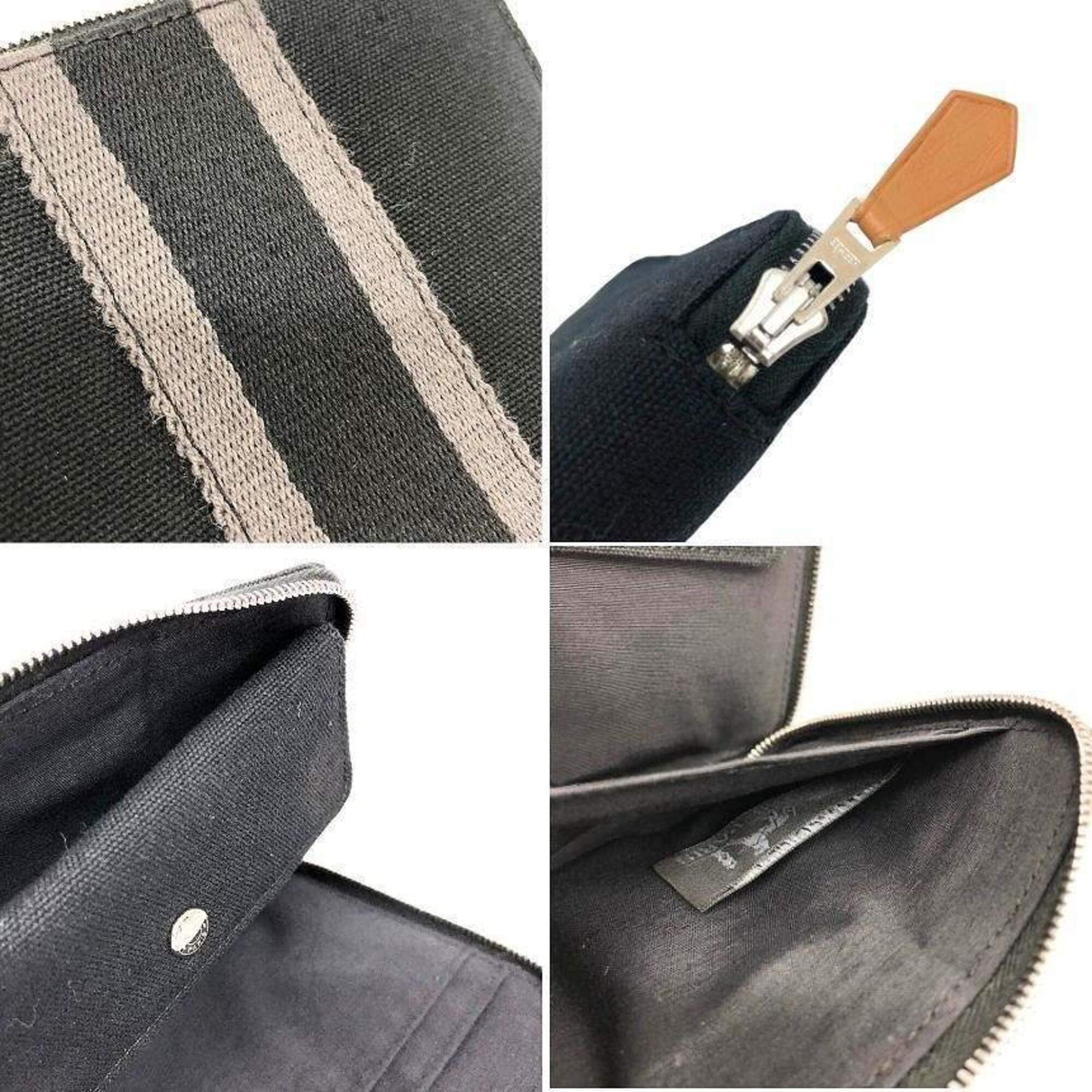 Hermes Black Gray Canvas Coin Purse/Coin Case (Pre-Owned)