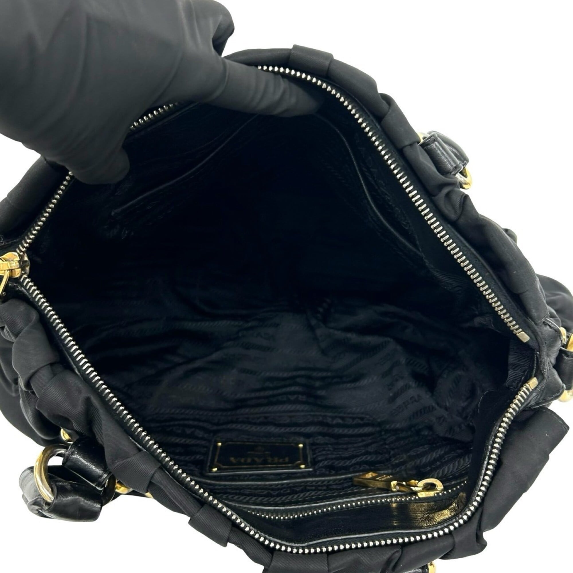 Prada Black Nylon Leather Handbag Shoulder Bag Tote Bag (Pre-Owned)