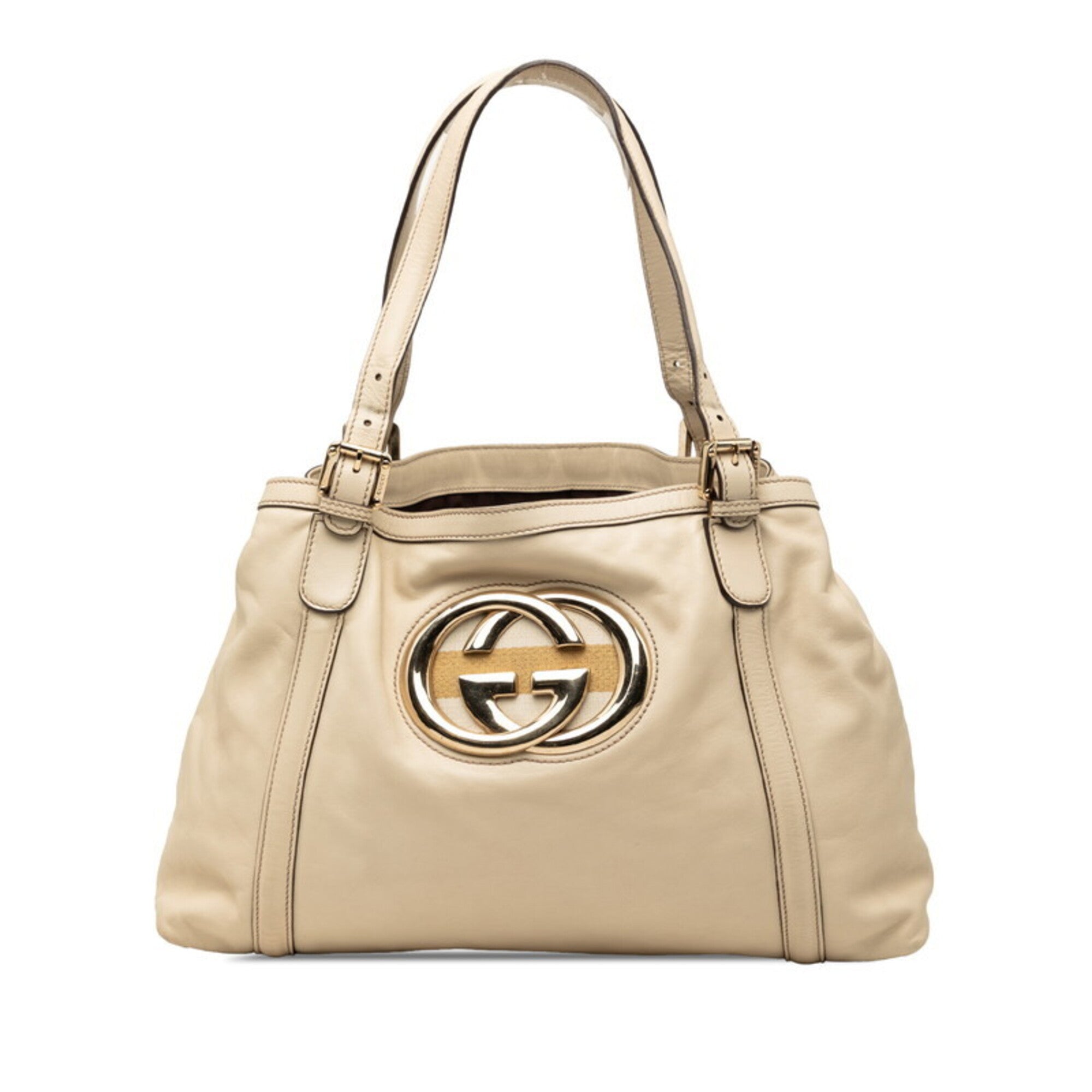 Gucci Beige Ivory Leather Shoulder Bag Tote Bag (Pre-Owned)