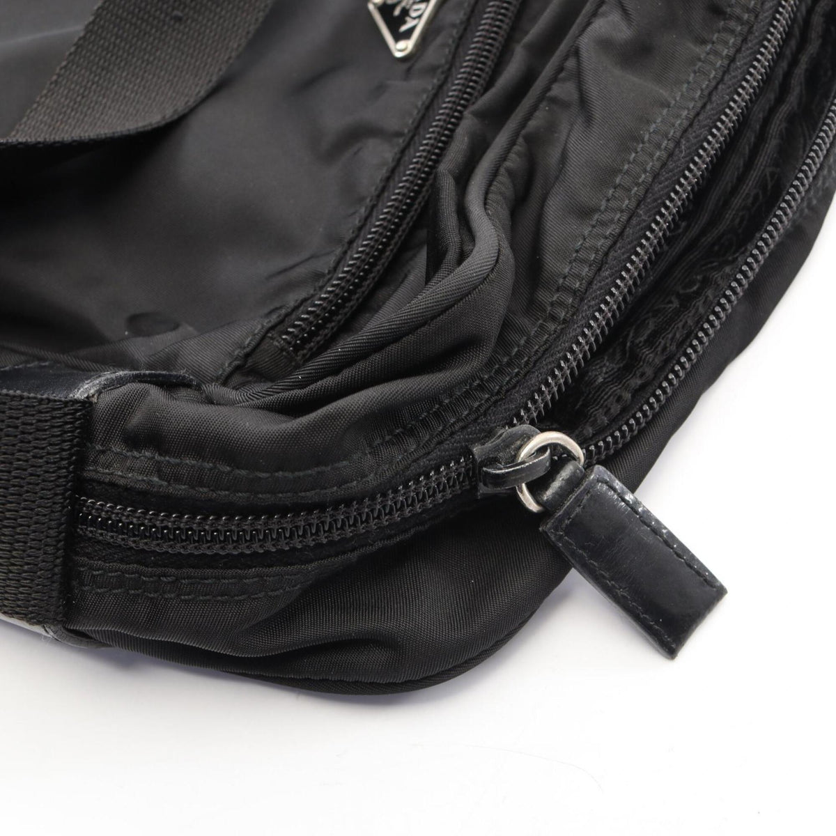 Prada Black Nylon Leather Handbag Shoulder Bag (Pre-Owned)