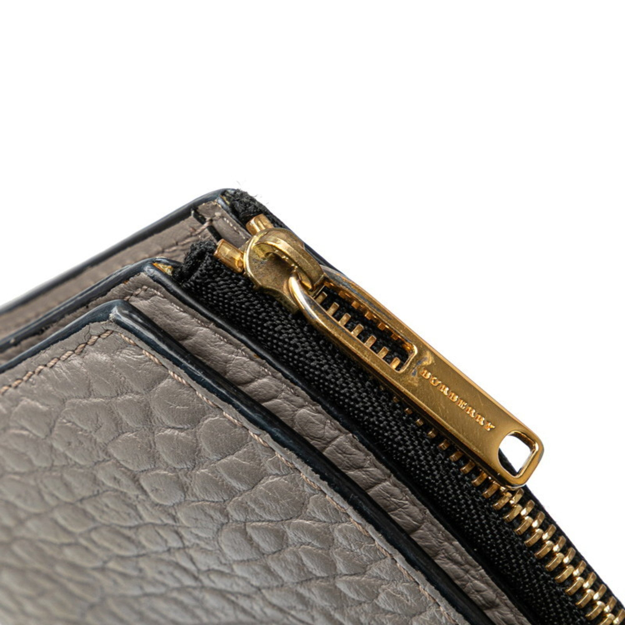 Burberry Gray Leather Long Wallet (Bi-Fold) (Pre-Owned)