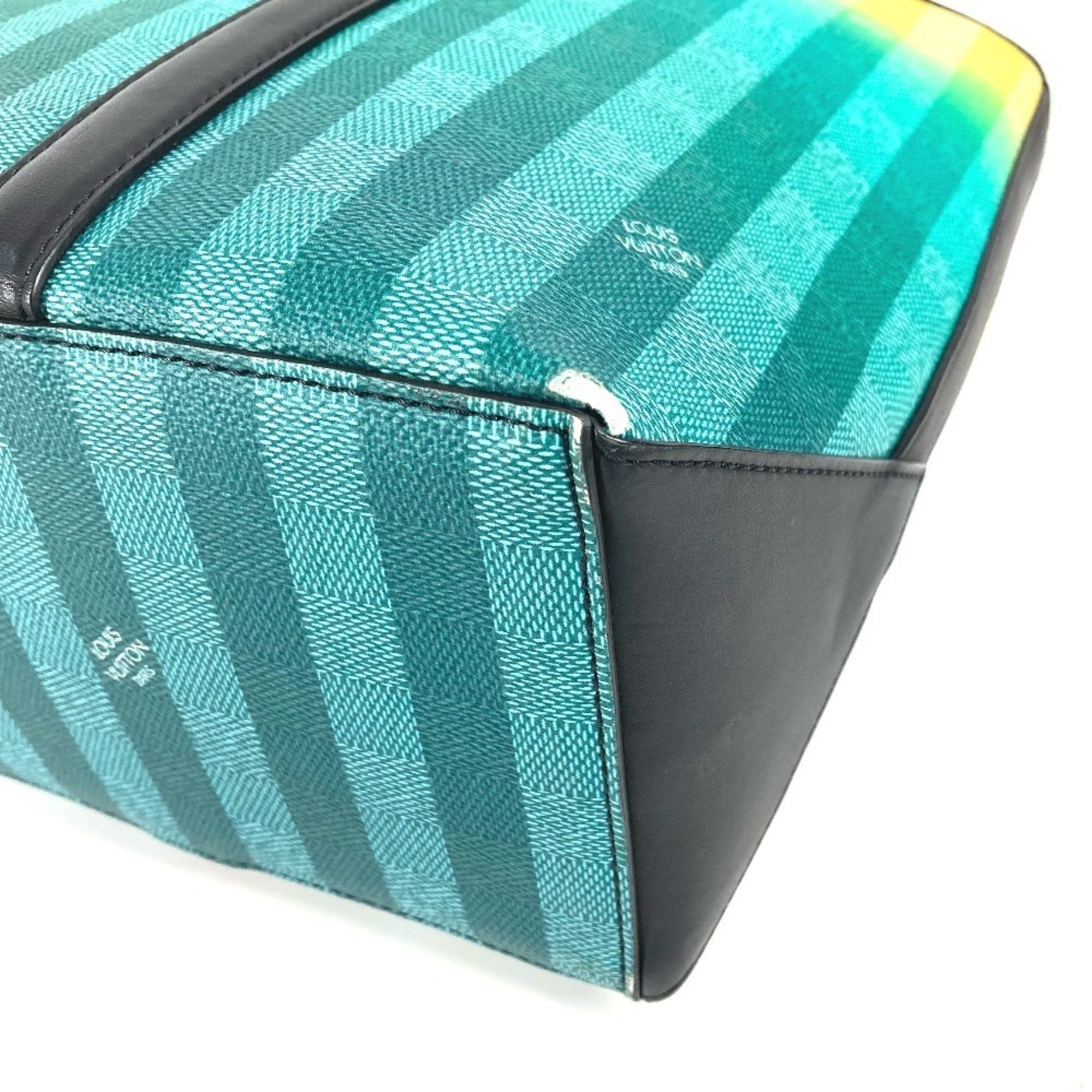 Louis Vuitton Black Green Yellow Leather Canvas Handbag Shoulder Bag Tote Bag (Pre-Owned)
