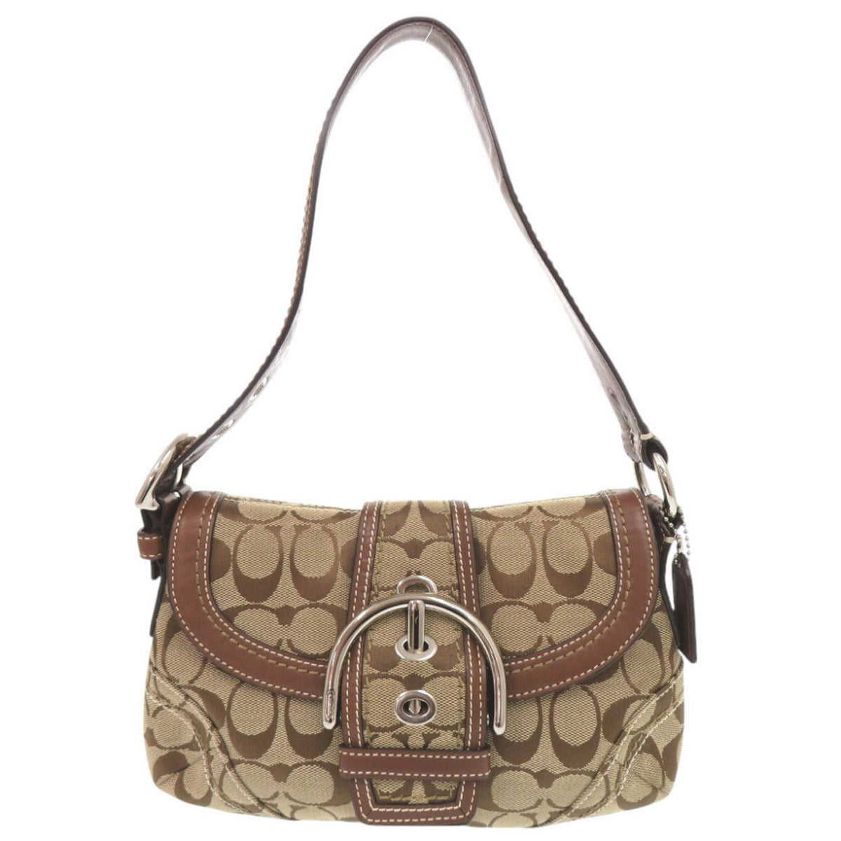 Coach Beige Brown Leather Canvas Shoulder Bag (Pre-Owned)