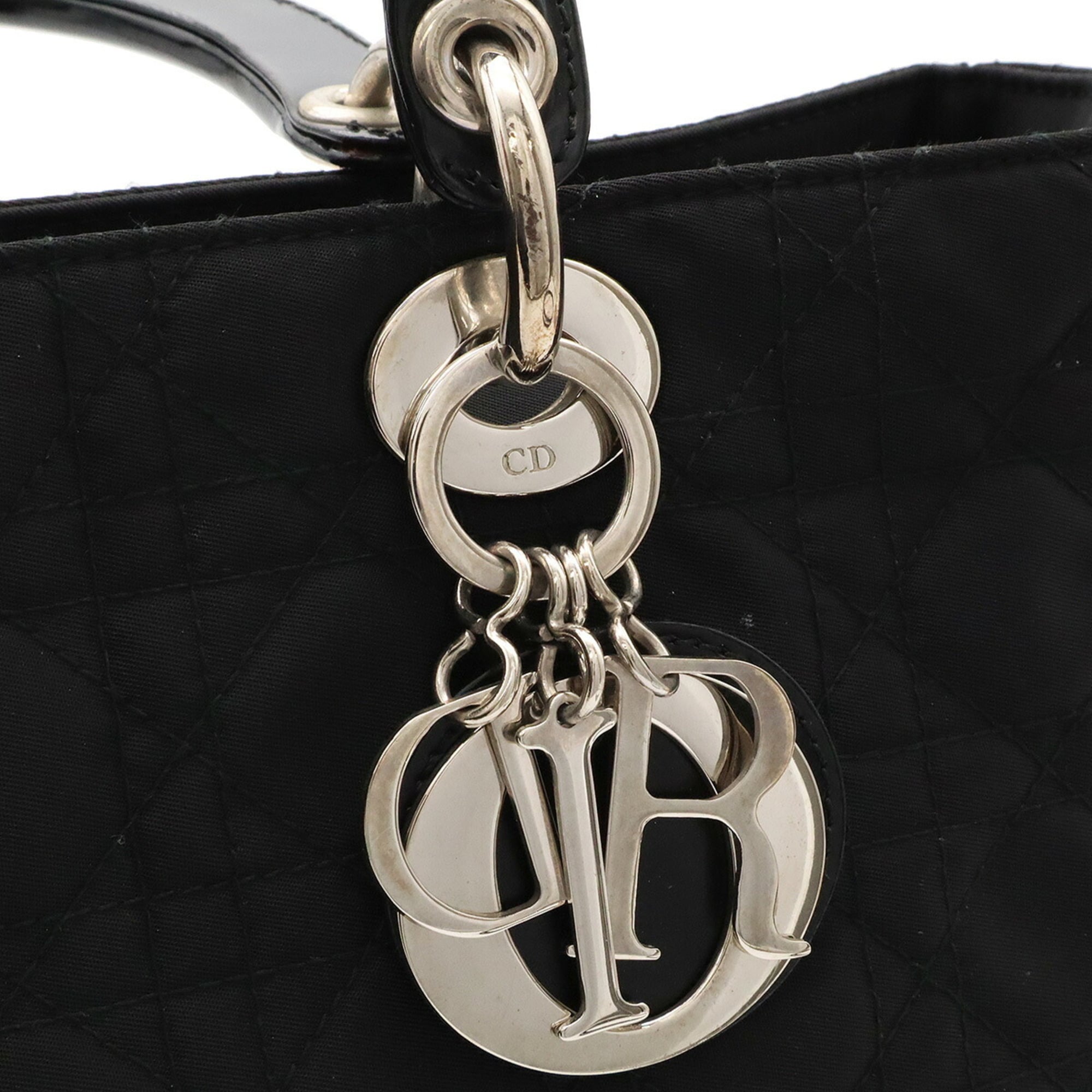 Christian Dior Black Nylon Patent Leather Handbag Tote Bag (Pre-Owned)