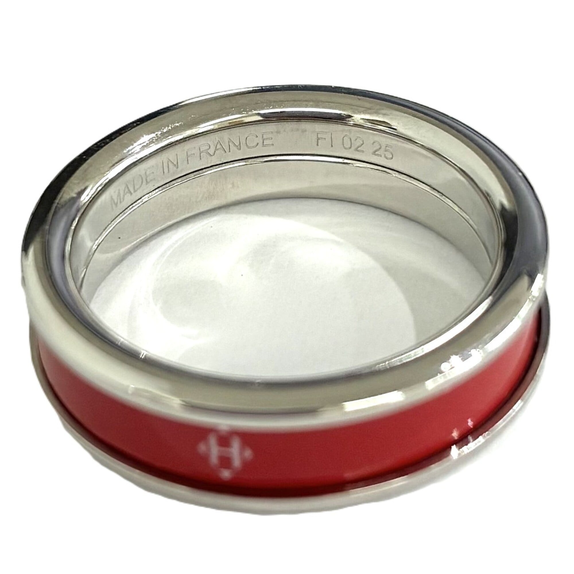 Hermes Silver Red Color Band Ring (Pre-Owned)