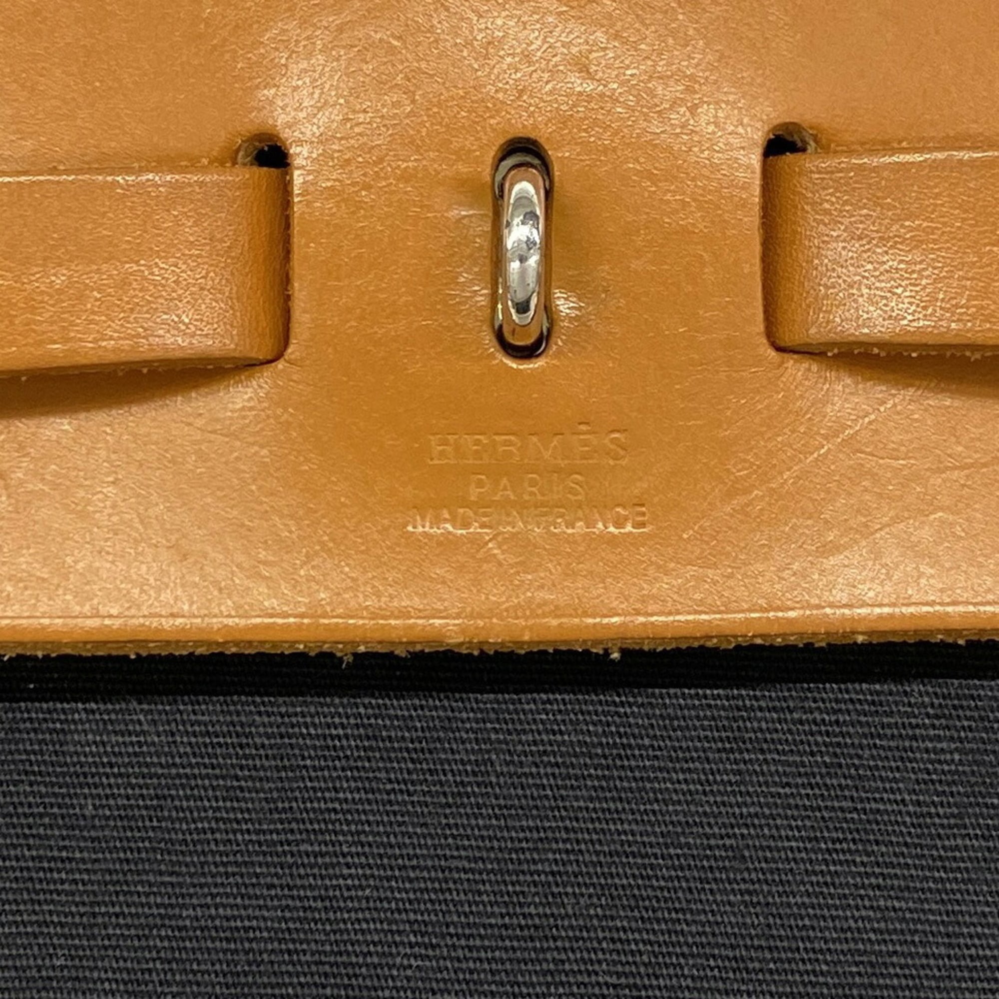 Hermes Black Natural Toile Officier Backpack (Pre-Owned)