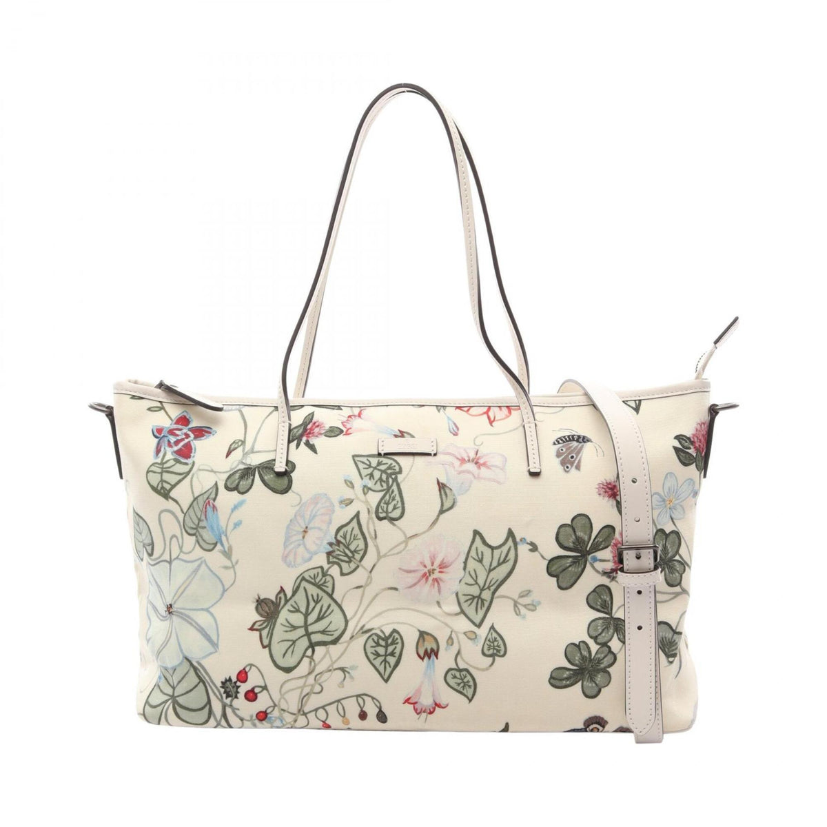 Gucci Ivory Multi-Color Leather Nylon Canvas Handbag Tote Bag (Pre-Owned)