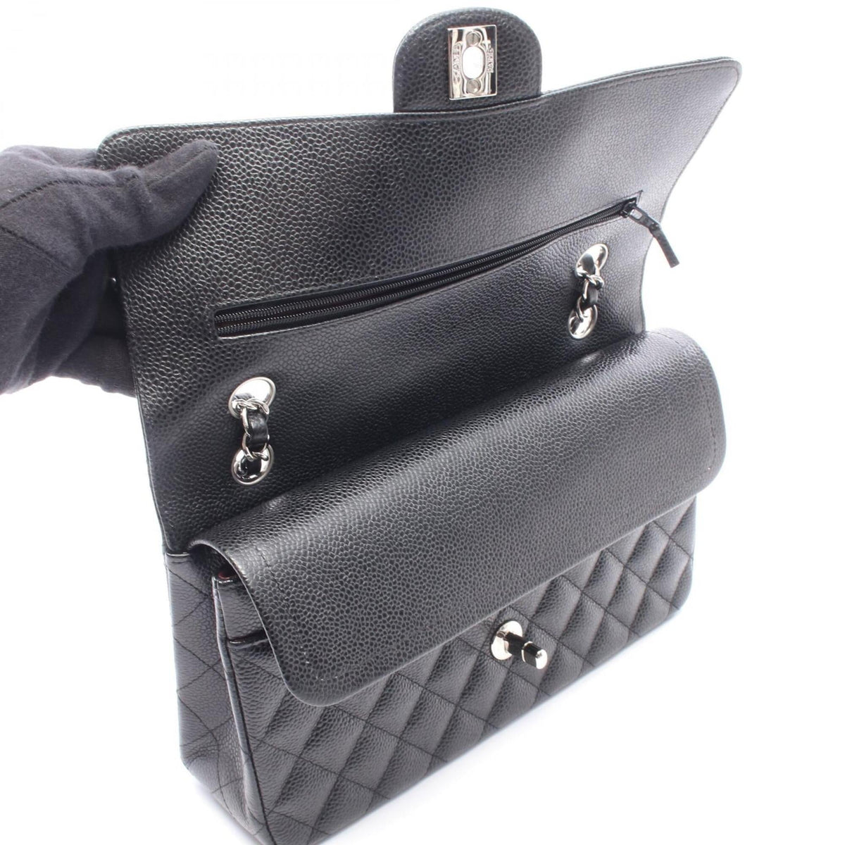 Chanel Black Grained Calfskin Handbag Shoulder Bag (Pre-Owned)