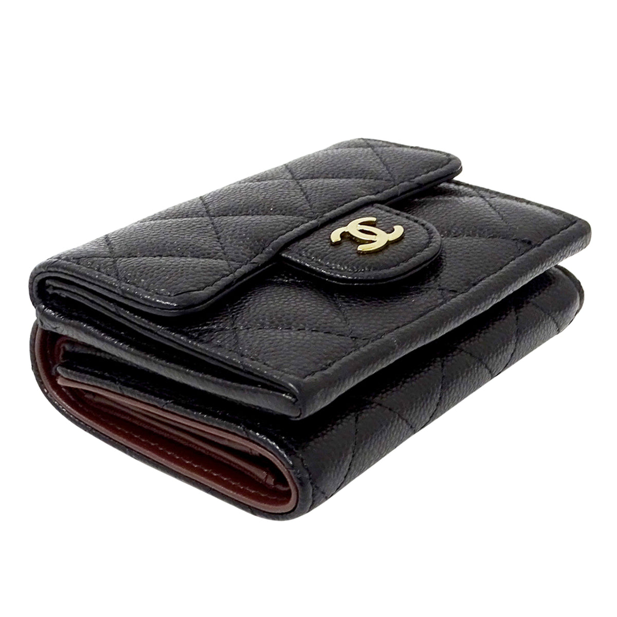 Chanel Black Grained Calfskin Wallet (Tri-Fold) (Pre-Owned)