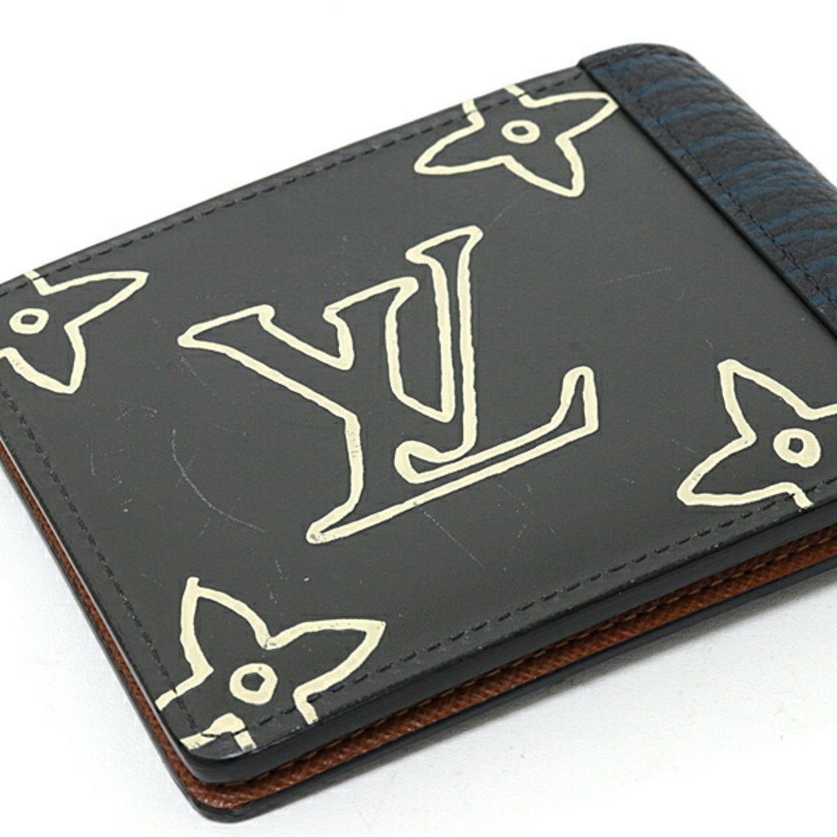 Louis Vuitton Monogram Eclipse Black Blue Monogram Eclipse Leather Wallet (Bi-Fold) (Pre-Owned)