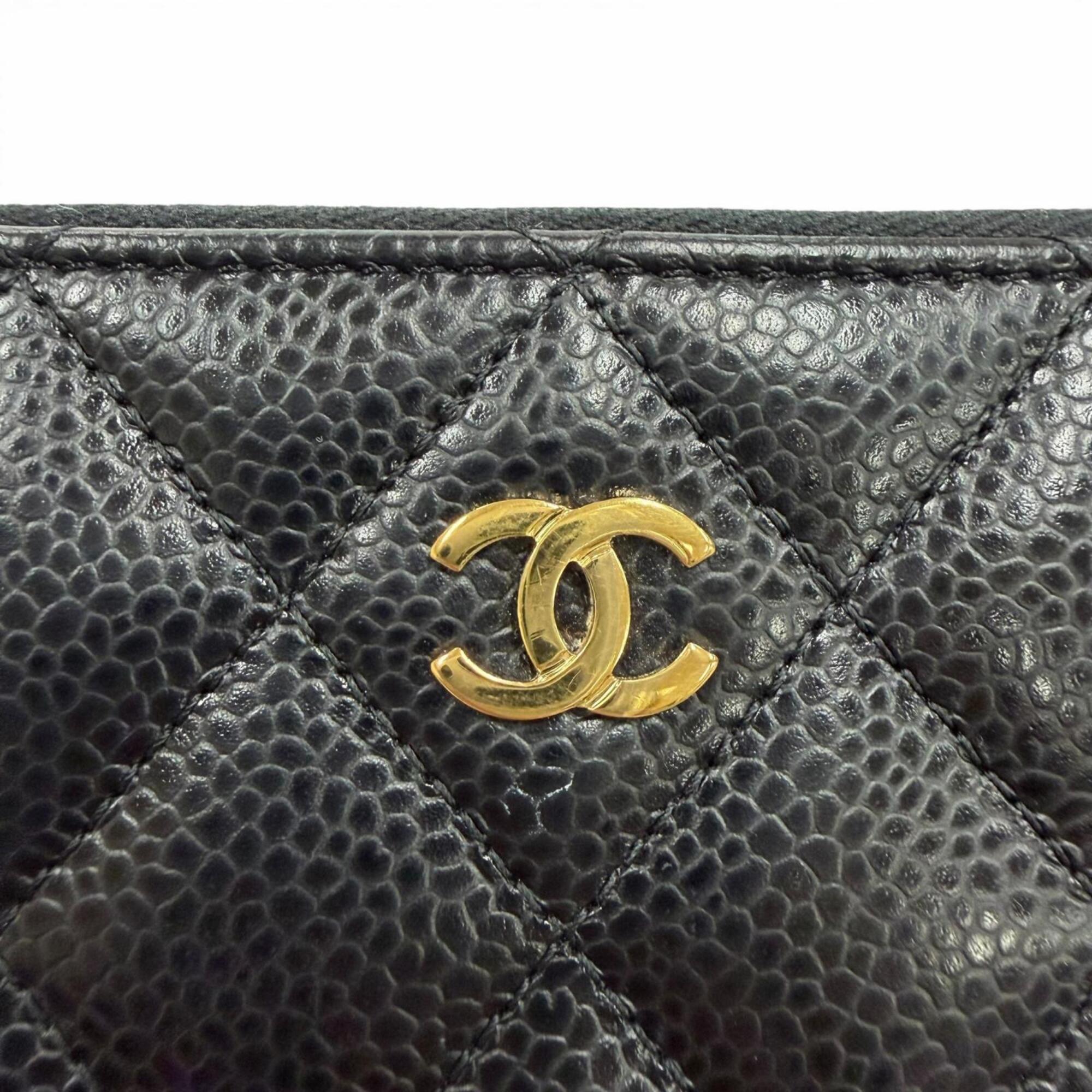Chanel Black Grained Calfskin Long Wallet (Bi-Fold) (Pre-Owned)