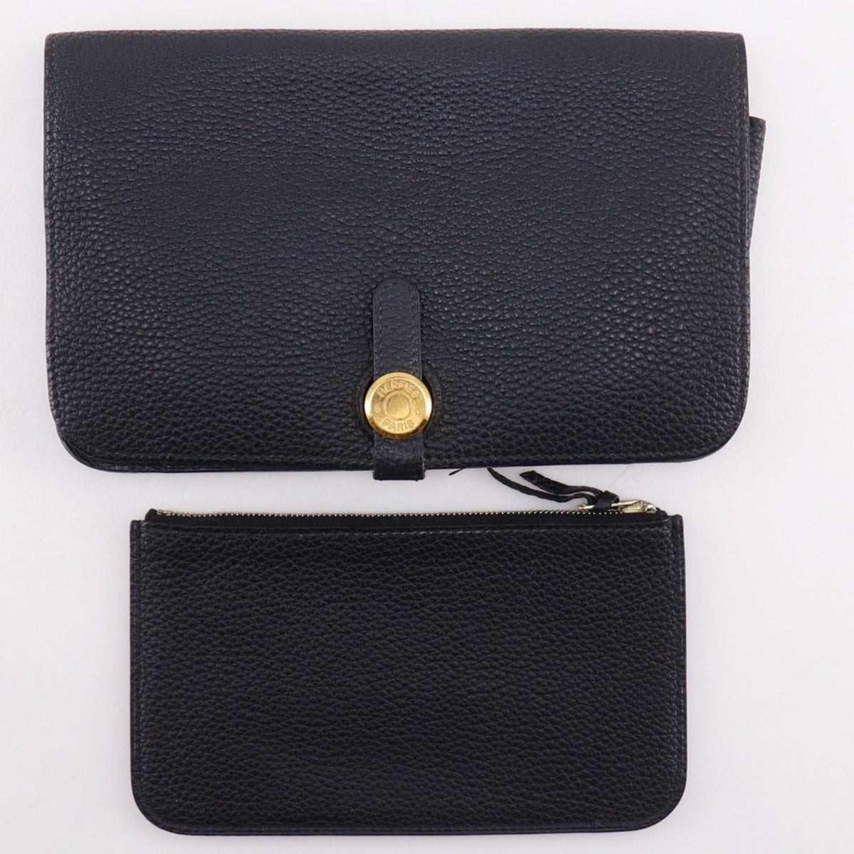 Hermes Black Taurillon Clemence Leather Long Wallet (Bi-Fold) (Pre-Owned)