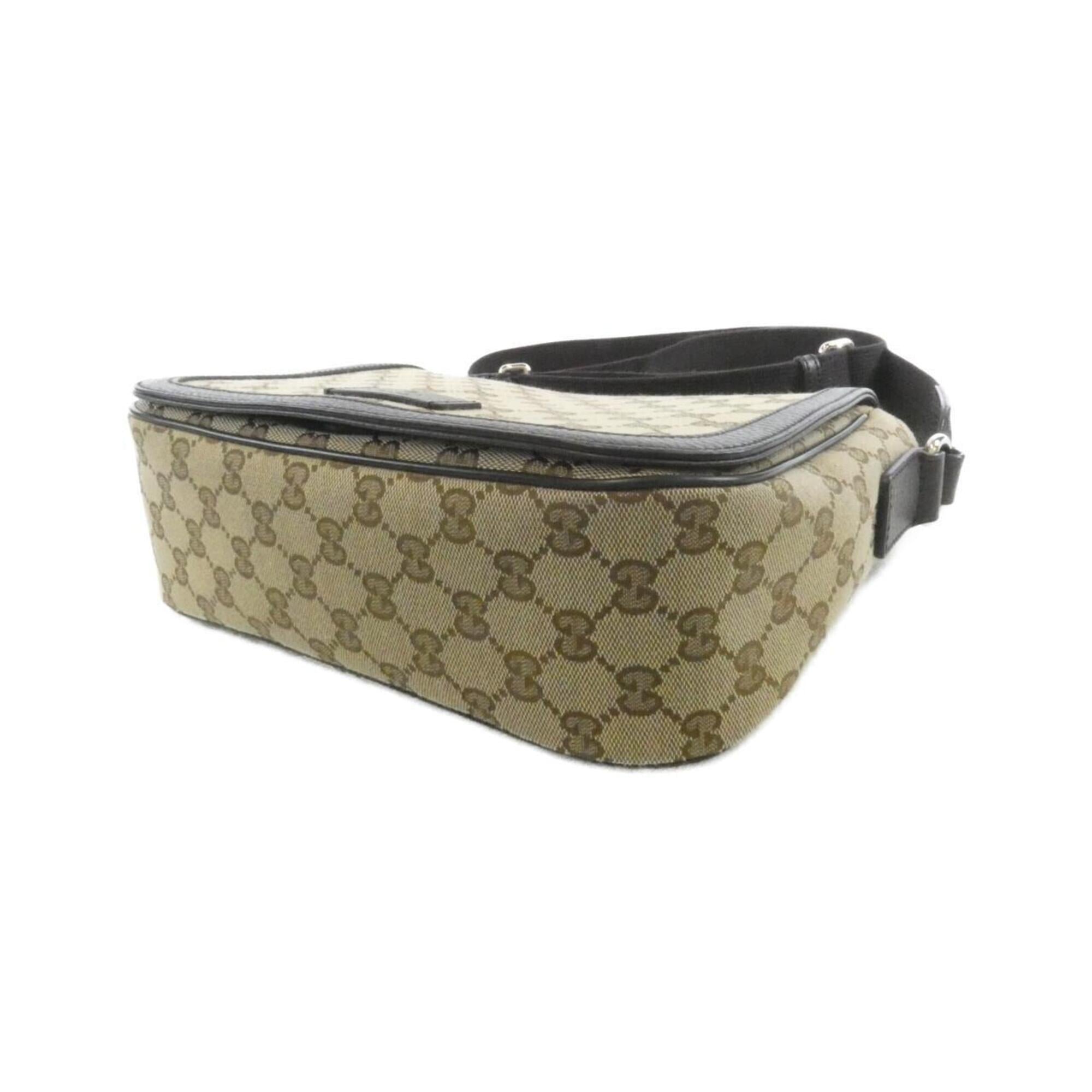 Gucci Gg Canvas Beige Brown Gg Canvas Leather Shoulder Bag (Pre-Owned)