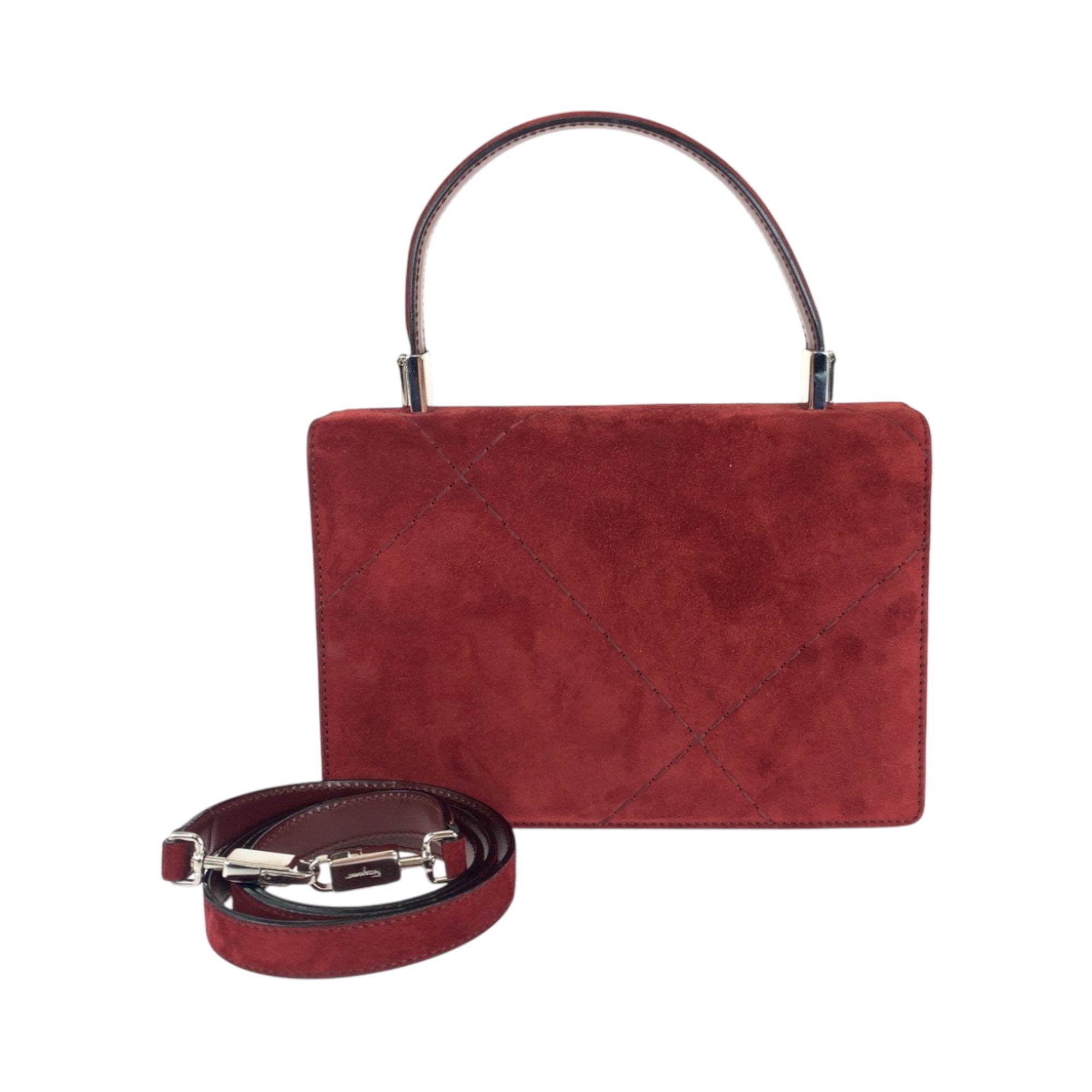 Salvatore Ferragamo Red Color Suede Handbag Shoulder Bag (Pre-Owned)