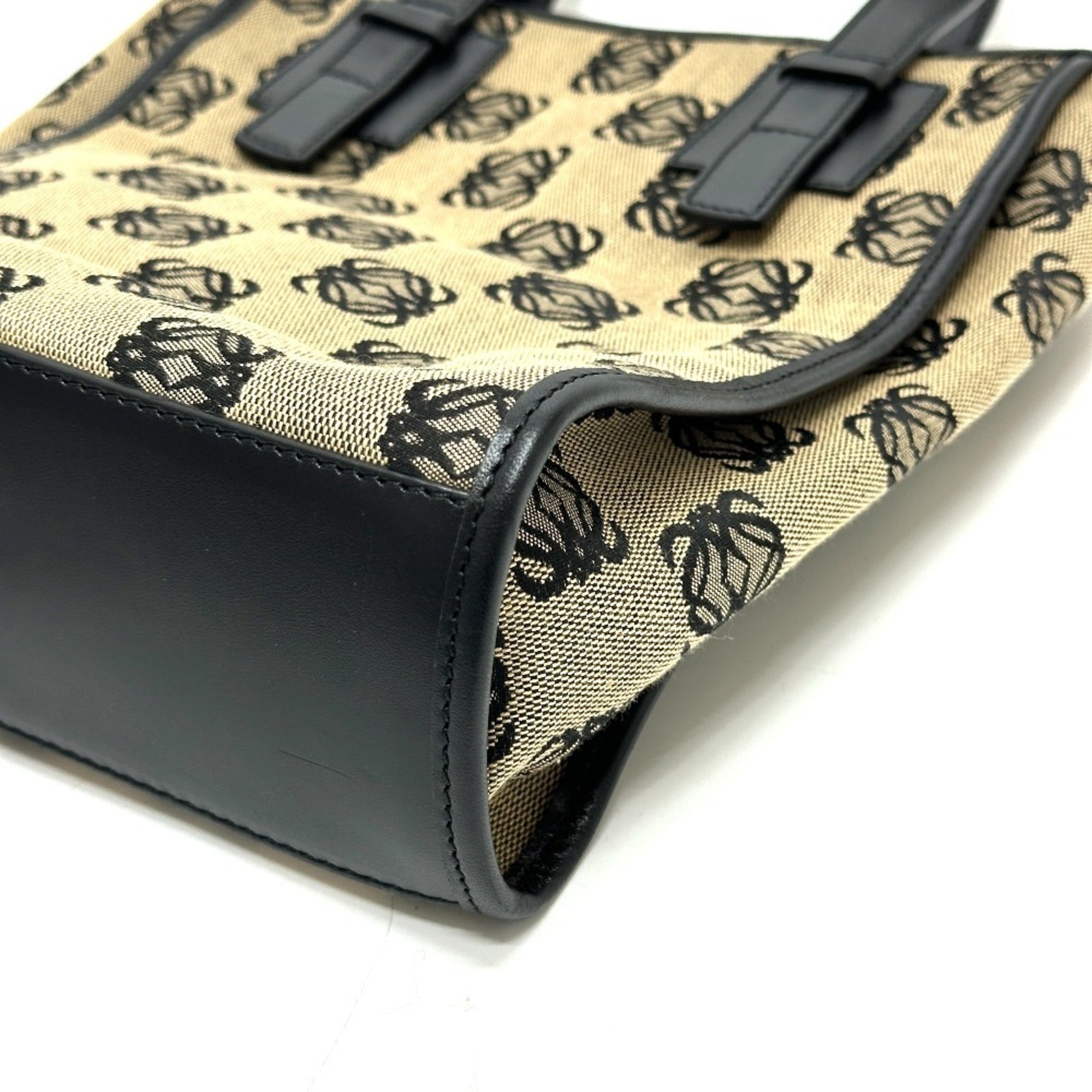 Loewe Beige Black Canvas Handbag Tote Bag (Pre-Owned)
