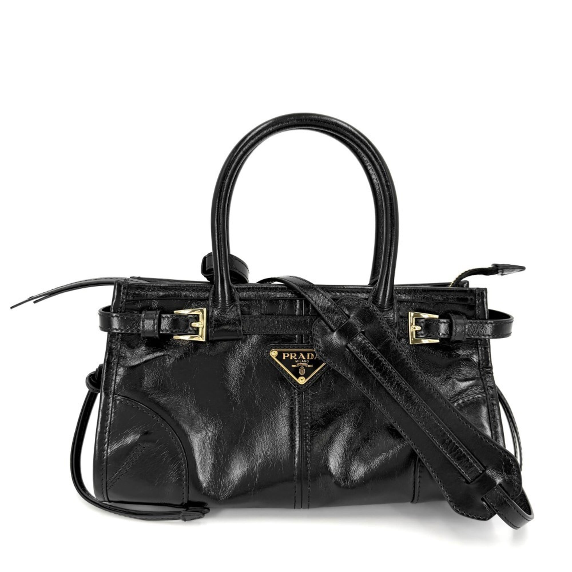Prada Black Leather Handbag Shoulder Bag Tote Bag (Pre-Owned)
