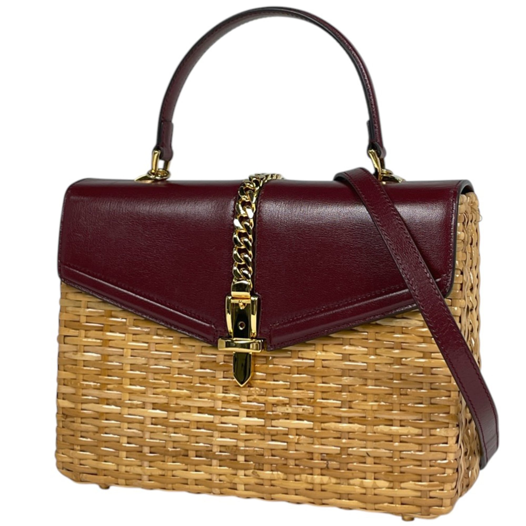 Gucci Beige Bordeaux Leather Handbag Shoulder Bag (Pre-Owned)