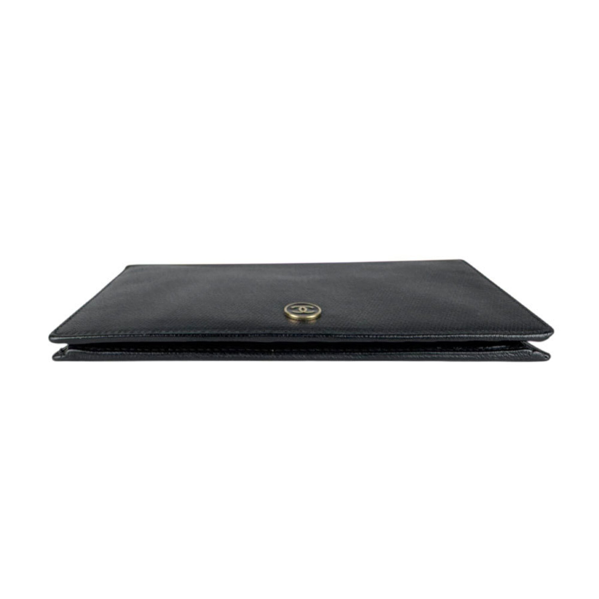 Chanel Black Leather Long Wallet (Bi-Fold) (Pre-Owned)